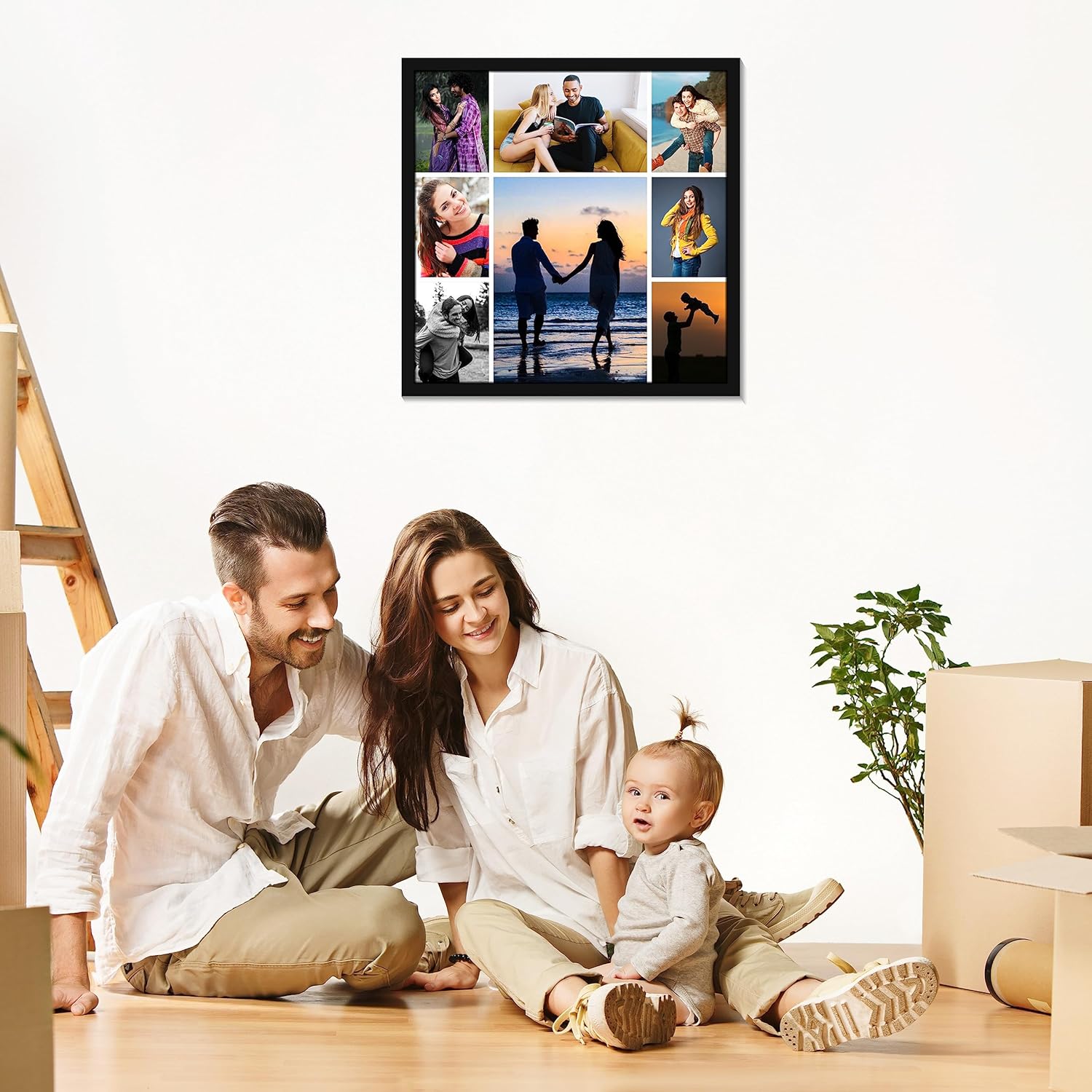 Customized Collage Wood Rectangle/Square Photo Frames 30 X 30 Cm For Wall,Personalised Photo Frame With Photo Upload For Couple,Family,Kids In Bedroom,Living Room And Gift(8 Images),Black