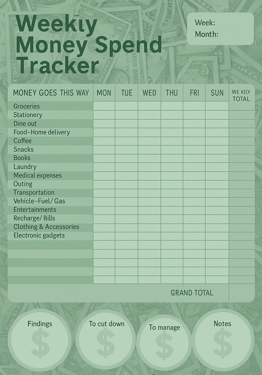 Weekly Money Spend Tracker