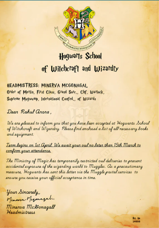 HARRY POTTER STYLED INVITATION CARD FOR THE POTTER FAN IN YOU
