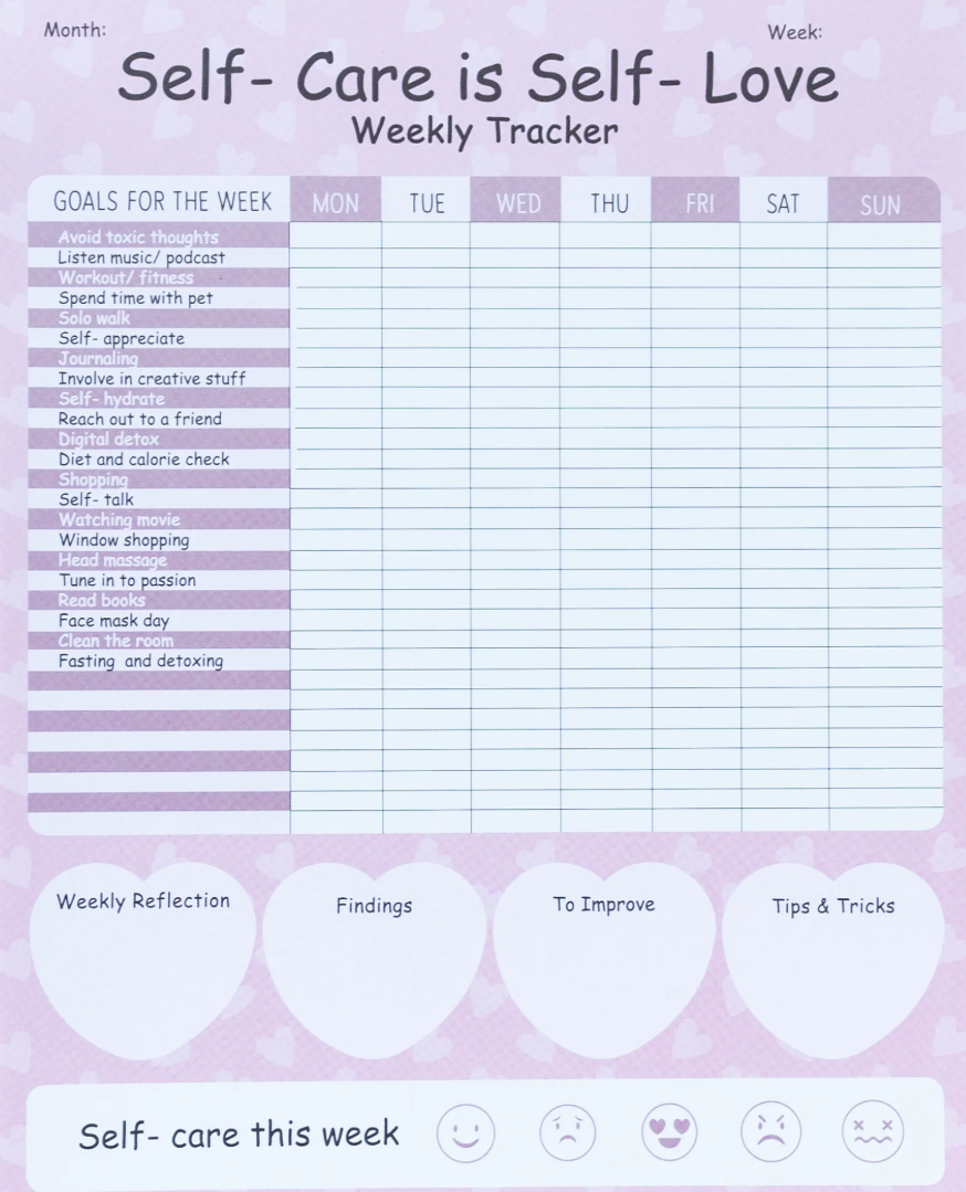 Self-Care is Self-Love Weekly Tracker