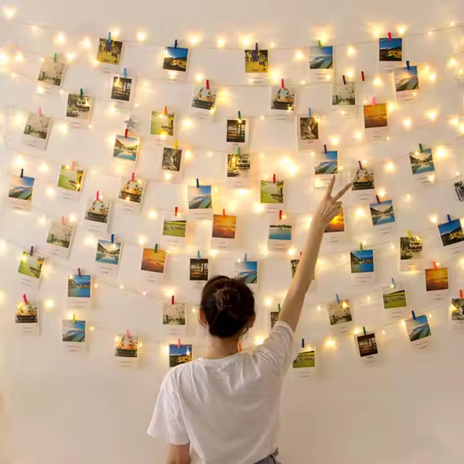 Custom Polaroids (20 in number) along with Led Light Clips for Photo Hanging Home Decoration Diwali Party Christmas Festivals (Clip-20)