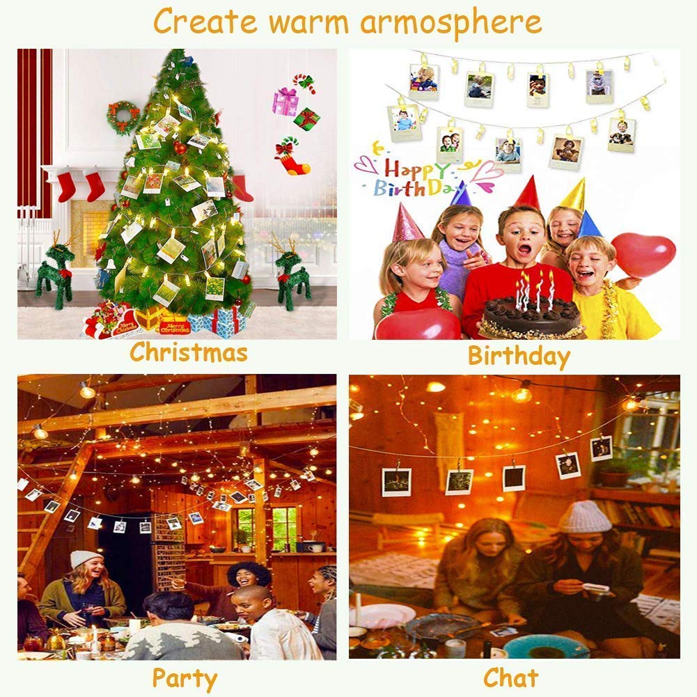 Custom Polaroids (20 in number) along with Led Light Clips for Photo Hanging Home Decoration Diwali Party Christmas Festivals (Clip-20)