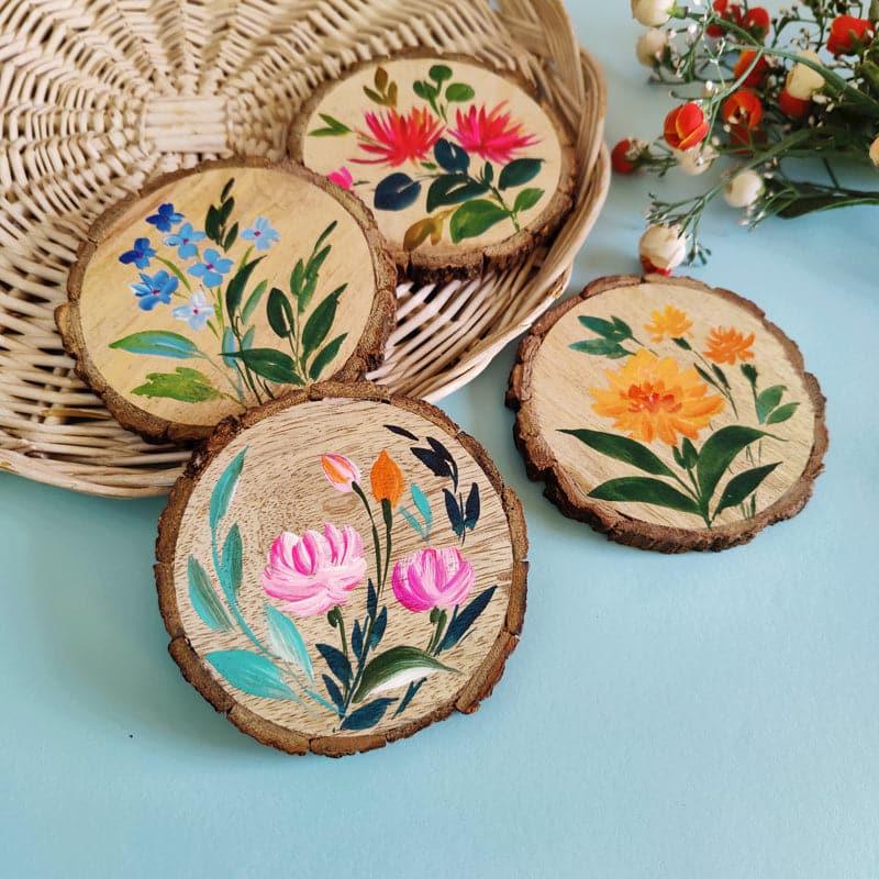 Wooden Handpainted Coaster - Set Of Four