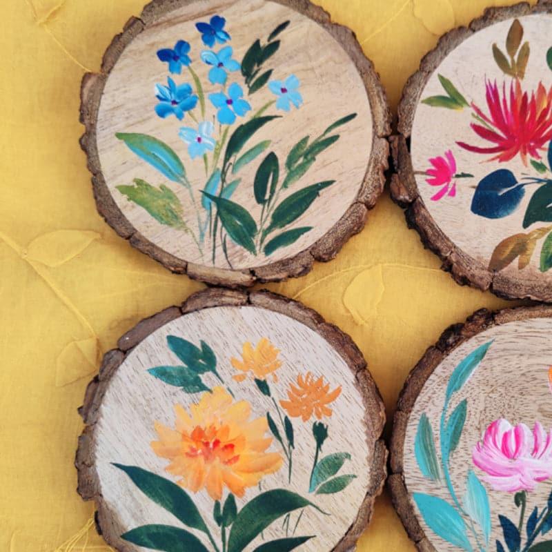 Wooden Handpainted Coaster - Set Of Four