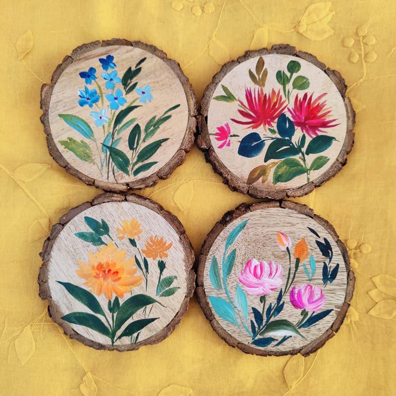 Wooden Handpainted Coaster - Set Of Four