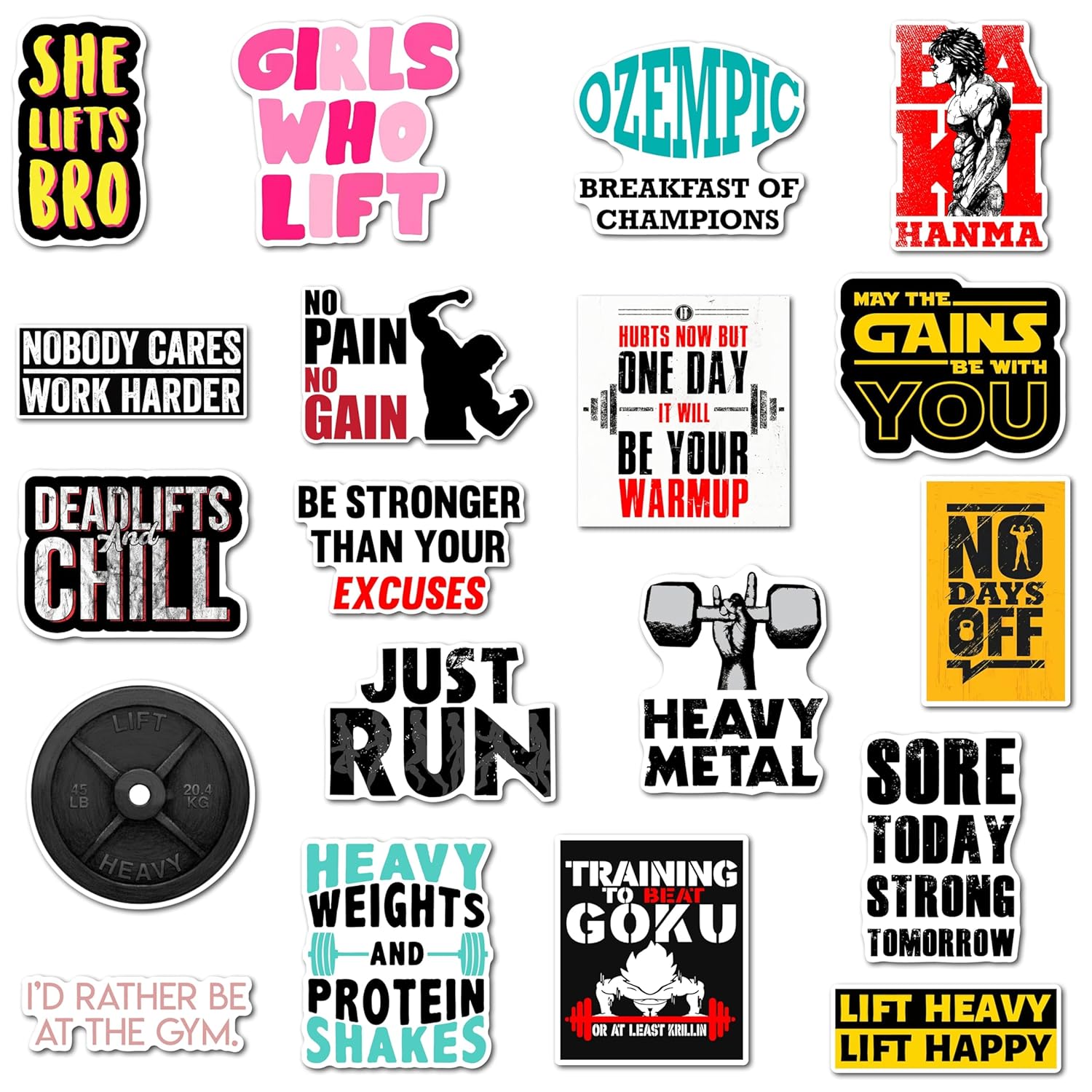 Complete Fitness Inspiration Fridge Magnet Set - Motivational Designs for Workout Warriors, Cute Durable Magnets for Magnetic Surface (Set of 19)