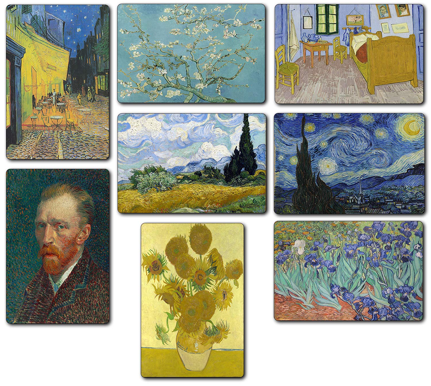 BINGE CREATIONS Fridge Magnets Posters - Paintings of Vincent Van Gogh Art - 4 x 6 inch - Set of 8