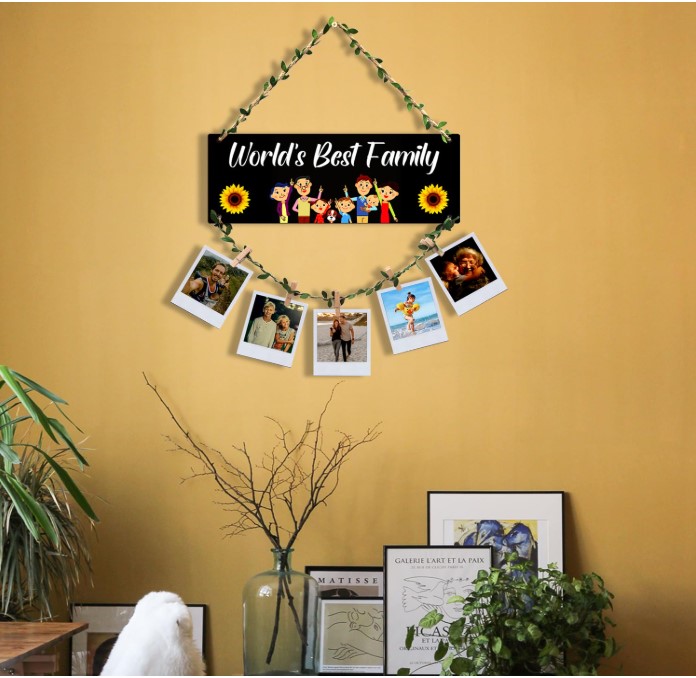 Artworks Photo Frames For Wall Decoration | Wall Decoration Items for Living Room |Memories Wall Hanging | Unique Home Decor Items | Photo Hanging Clips And Rope | Room Decor Items |