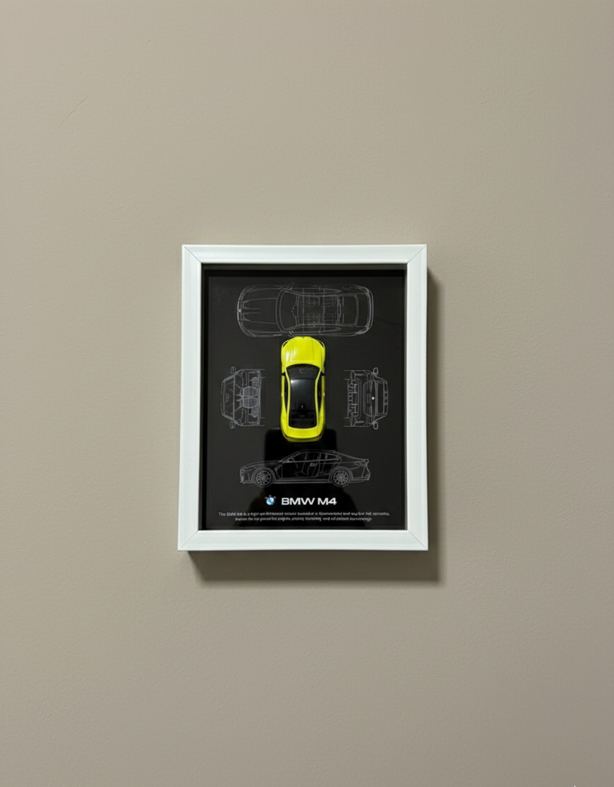 BMW M4 DIECAST MODEL Artpiece size 8x6 inches with 1:64 scale model No cod, only pre-paid orders