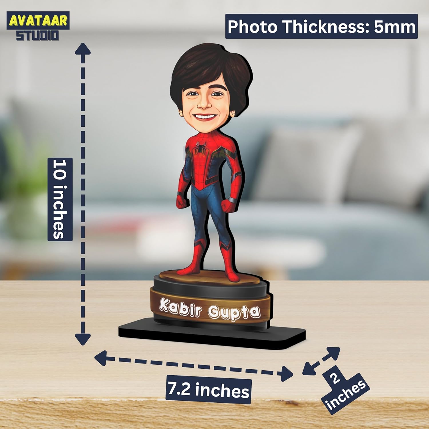Personalized Gift for Kids, Friends Character Caricature Photo Frame Unique Design Customized Gift for Children, Return Gift Idea (Spiderman, 10 INCHES)