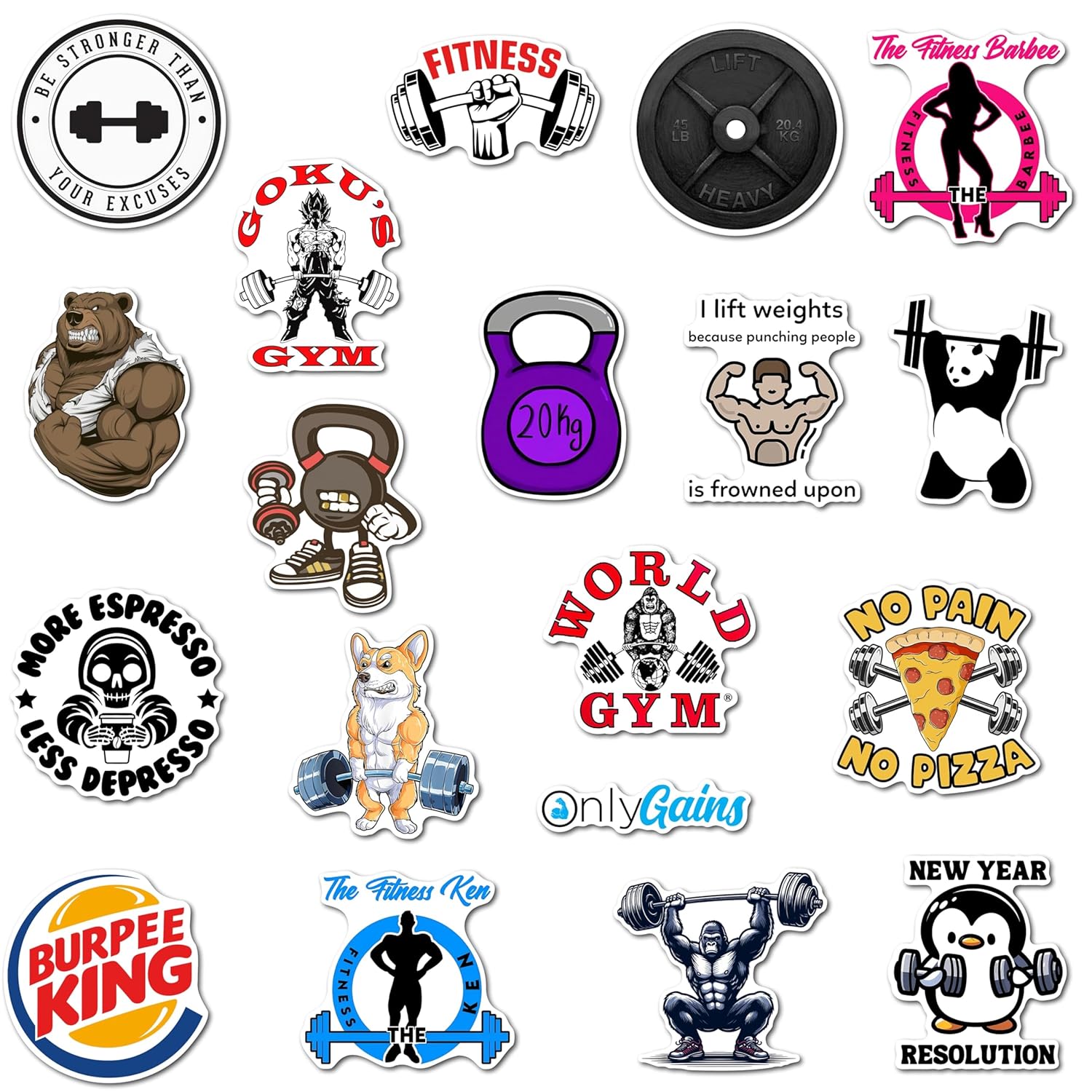 Complete Fitness Inspiration Fridge Magnet Set - Motivational Designs for Workout Warriors, Cute Durable Magnets for Magnetic Surface (Set of 19)
