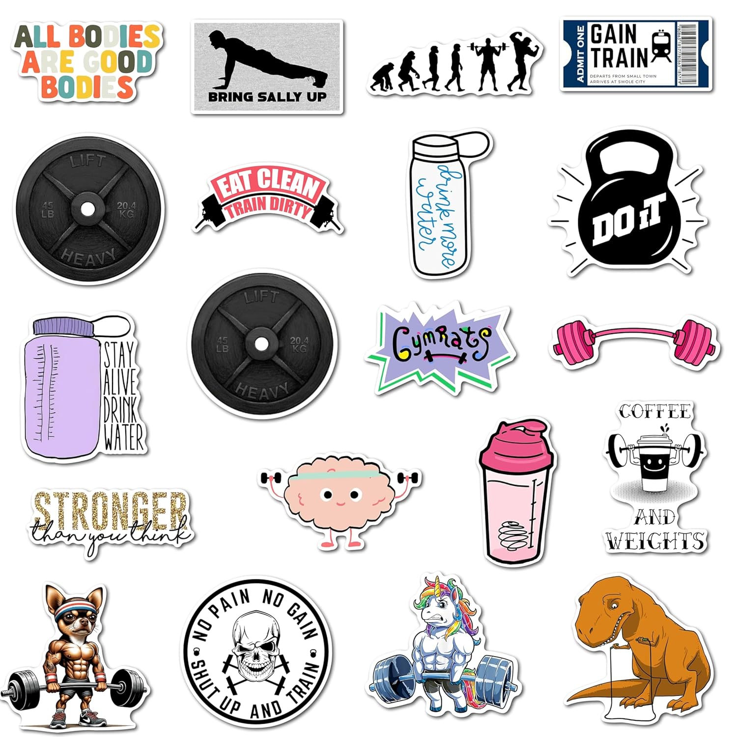 Complete Fitness Inspiration Fridge Magnet Set - Motivational Designs for Workout Warriors, Cute Durable Magnets for Magnetic Surface (Set of 19)