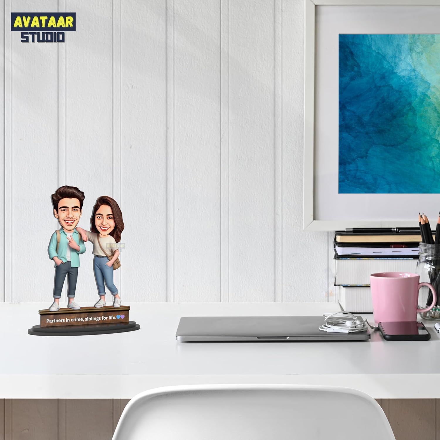 Personalized Gift for Friends, Brother, BFF Character Caricature Photo Frame Unique Design Customized Gift for Friends & Family (BRO-SIS 2a, 7 INCHES)