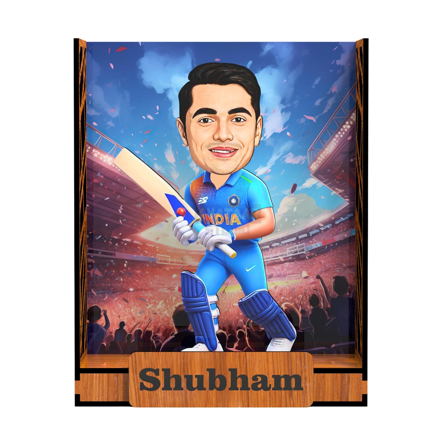Personalized Gift for Wife, Husband, Girlfriend, Boyfriend, Friends Character Caricature Photo Frame Unique Design Customized Gift for Friends & Family (CRICKET BATSMAN BOX)