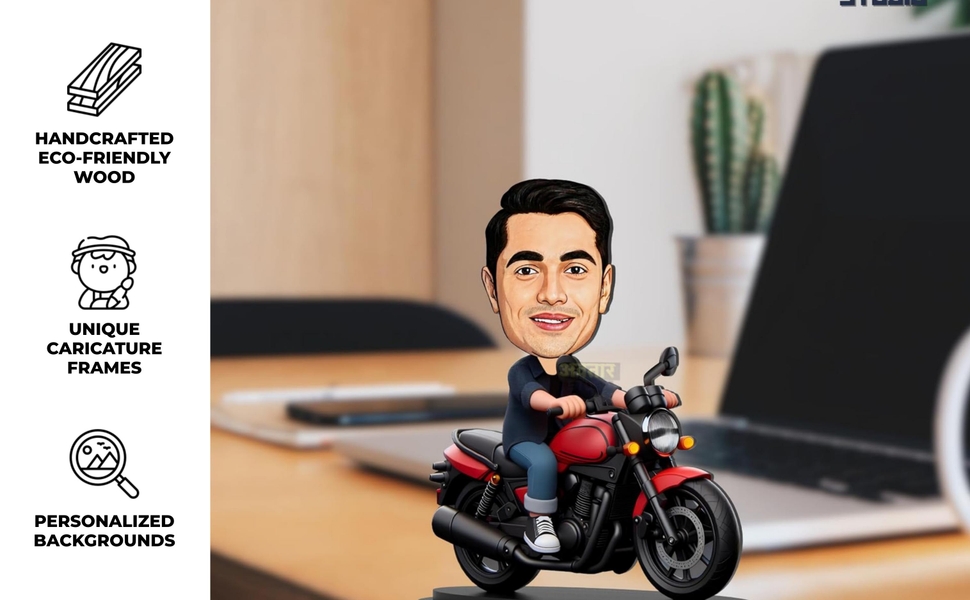 Personalized Gift for Friends, Brother, BFF, Boyfriend, Father Character Caricature Photo Frame Unique Design Customized Gift for Friends & Family, Motorcycle Rider - 1 (STAND 7 INCHES)