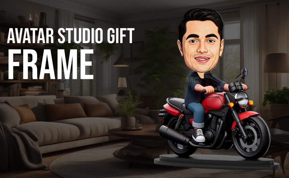 Personalized Gift for Friends, Brother, BFF, Boyfriend, Father Character Caricature Photo Frame Unique Design Customized Gift for Friends & Family, Motorcycle Rider - 1 (STAND 7 INCHES)