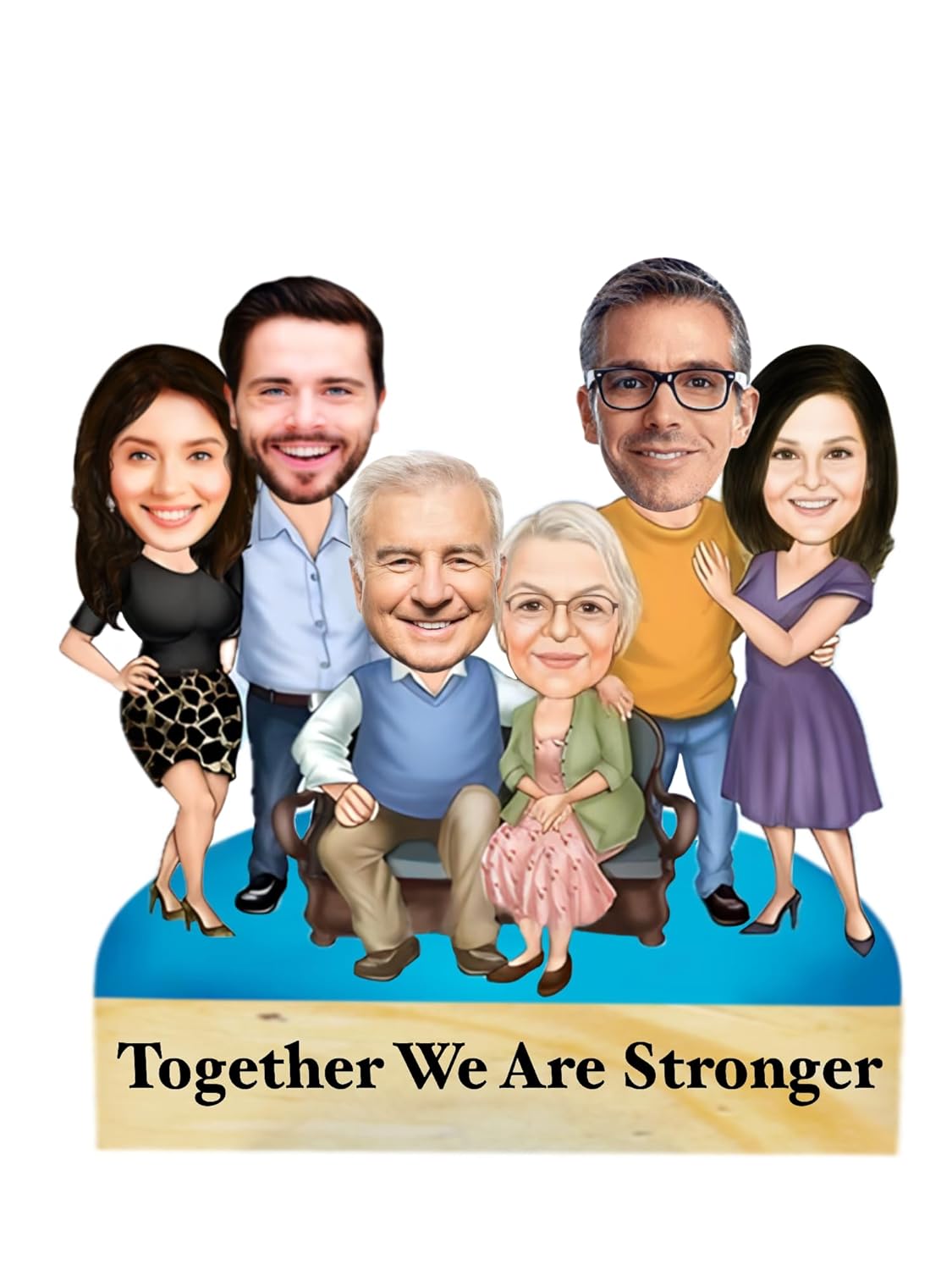 Customised Caricature Personalized tabletop, wall mount Gifts For Family 9Inch With Customised Wooden Base (WOODEN6)