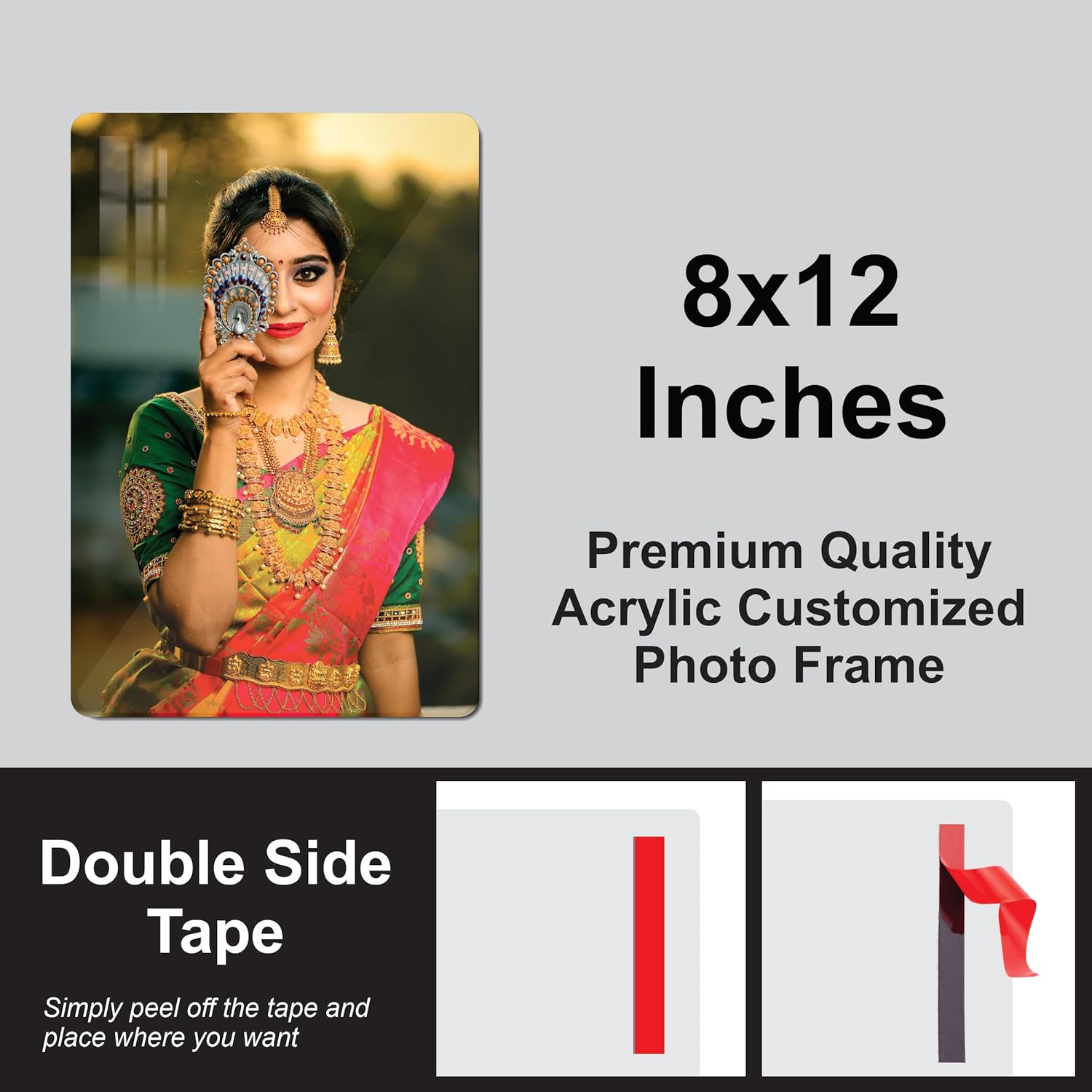 Customized Acrylic Photo Frame | Personalized Photo Frame with Photo | Clear Frameless Wall Poster Frame | Customized Gift for Anniversary, Birthday | 12x8 Inches Picture Frame