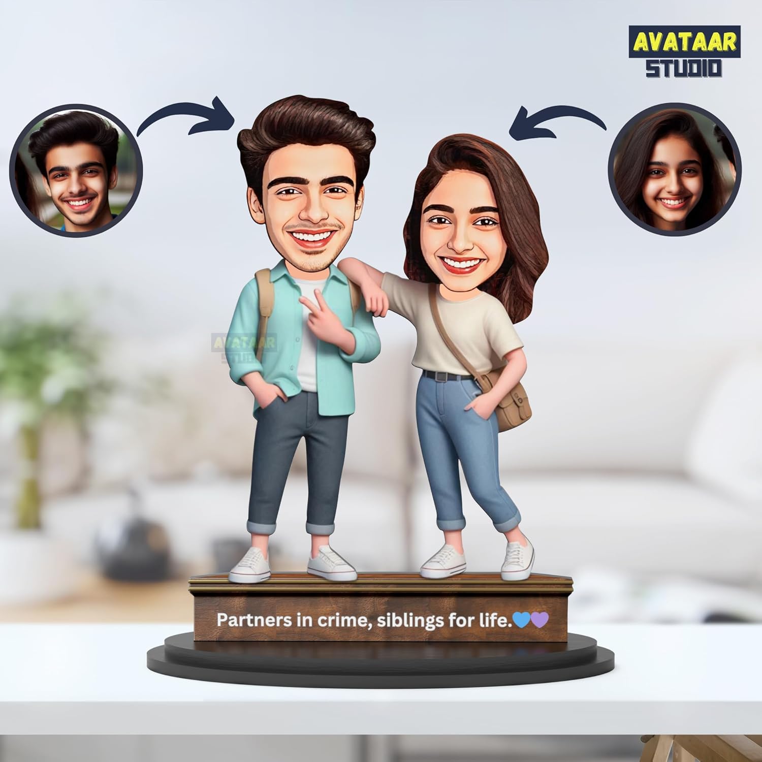 Personalized Gift for Friends, Brother, BFF Character Caricature Photo Frame Unique Design Customized Gift for Friends & Family (BRO-SIS 2a, 7 INCHES)