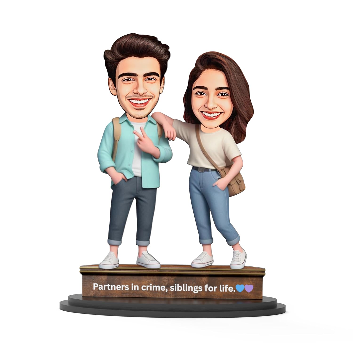 Personalized Gift for Friends, Brother, BFF Character Caricature Photo Frame Unique Design Customized Gift for Friends & Family (BRO-SIS 2a, 7 INCHES)