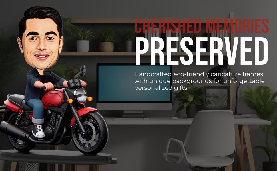 Personalized Gift for Friends, Brother, BFF, Boyfriend, Father Character Caricature Photo Frame Unique Design Customized Gift for Friends & Family, Motorcycle Rider - 1 (STAND 7 INCHES)