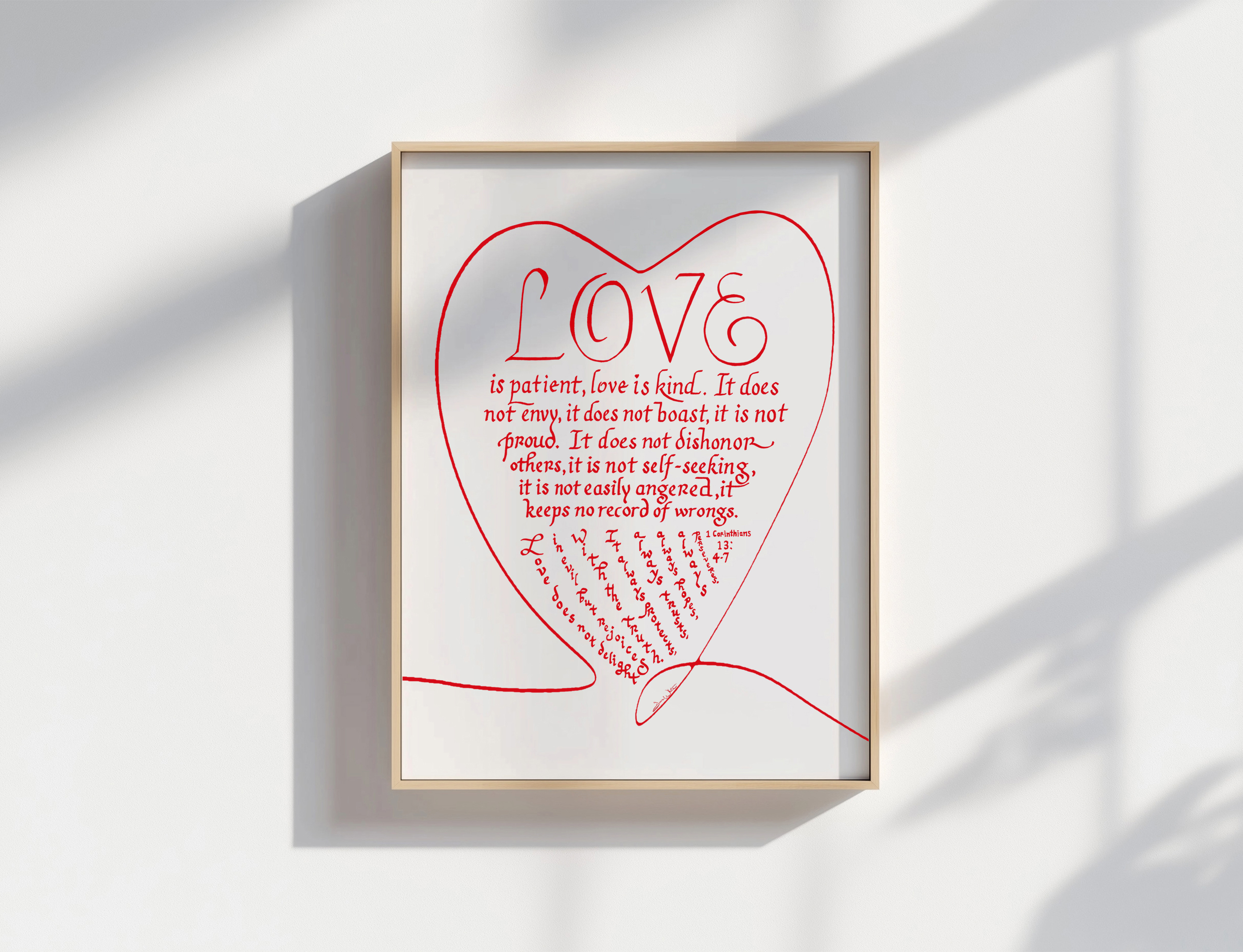 1 Corinthians 13 4-7 Bible Verse Calligraphy Art Print Love is Patient Love is Kind