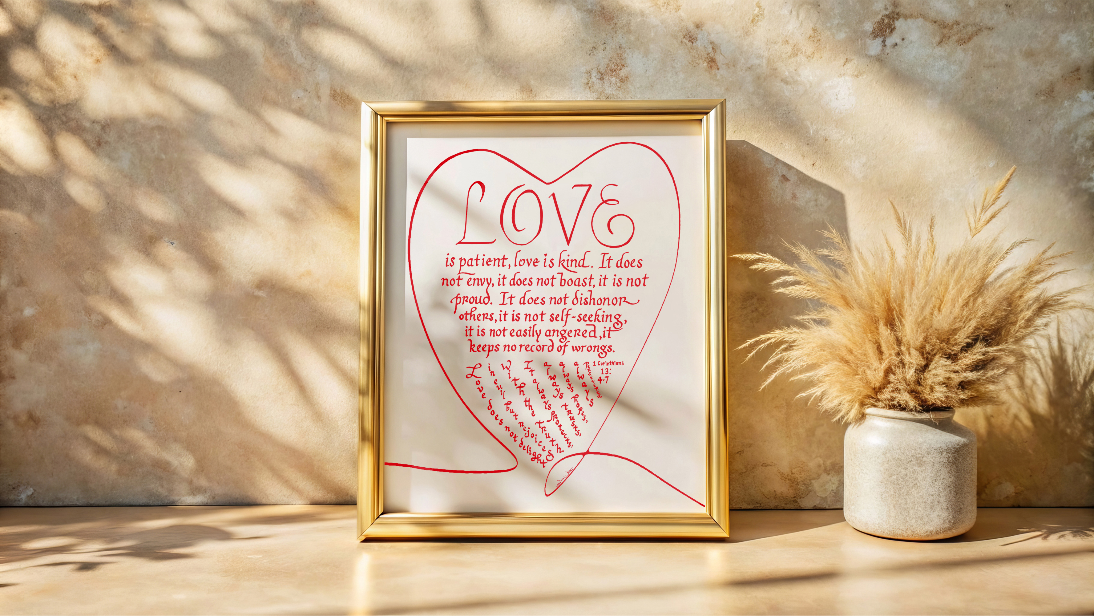 1 Corinthians 13 4-7 Bible Verse Calligraphy Art Print Love is Patient Love is Kind