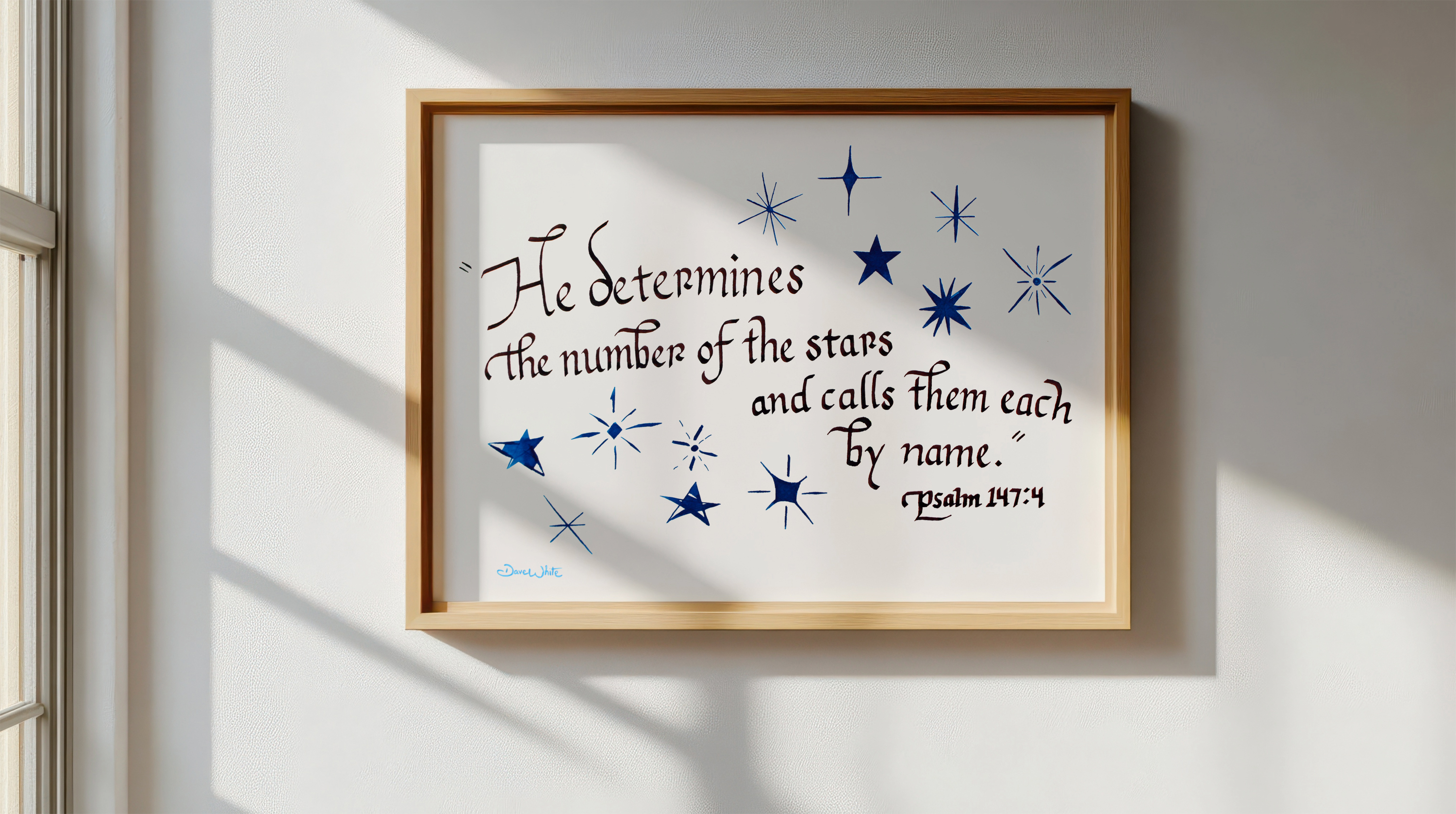 Psalm 147 4 Stars Bible Verse Calligraphy Art