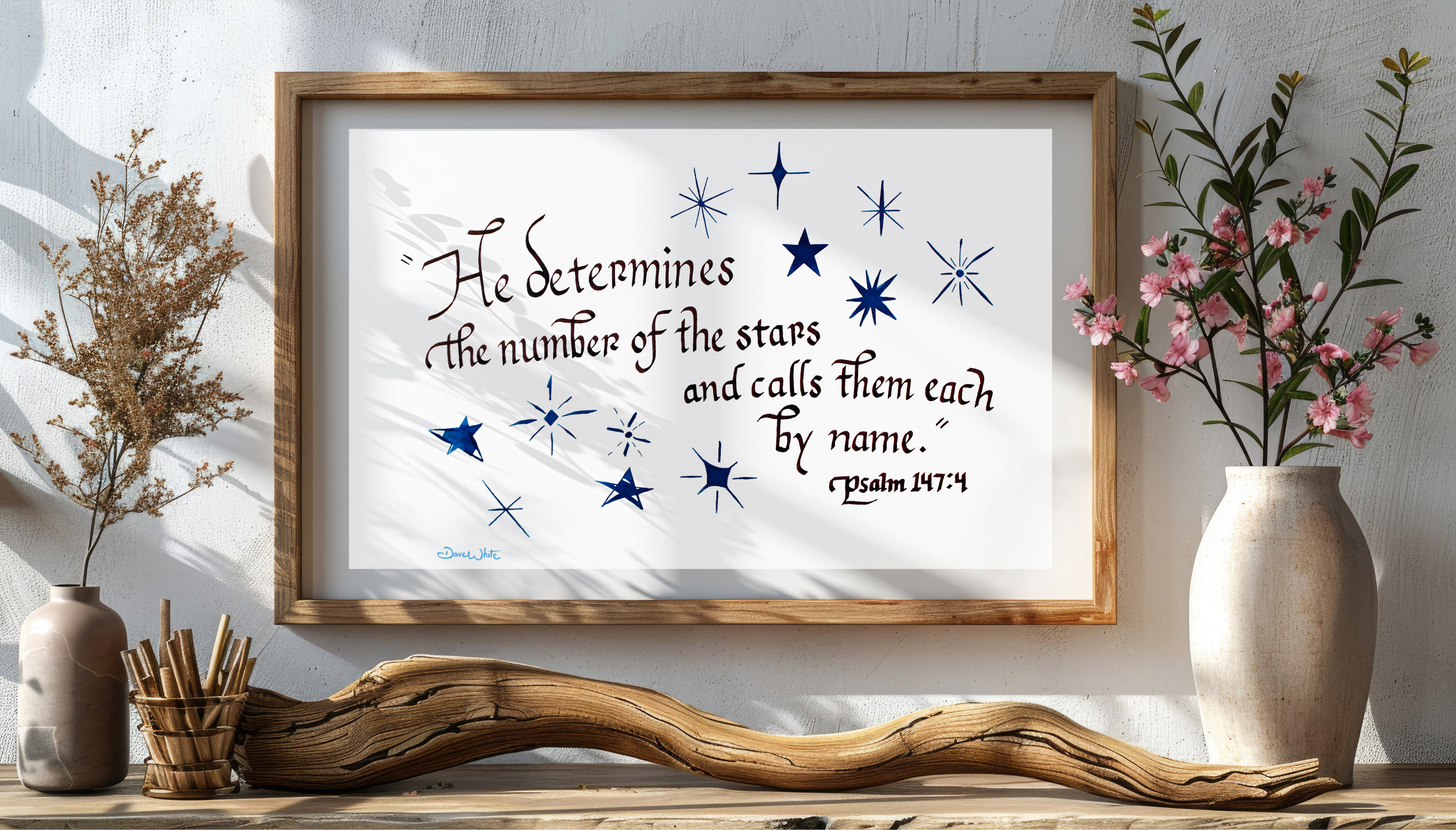 Psalm 147 4 Stars Bible Verse Calligraphy Art