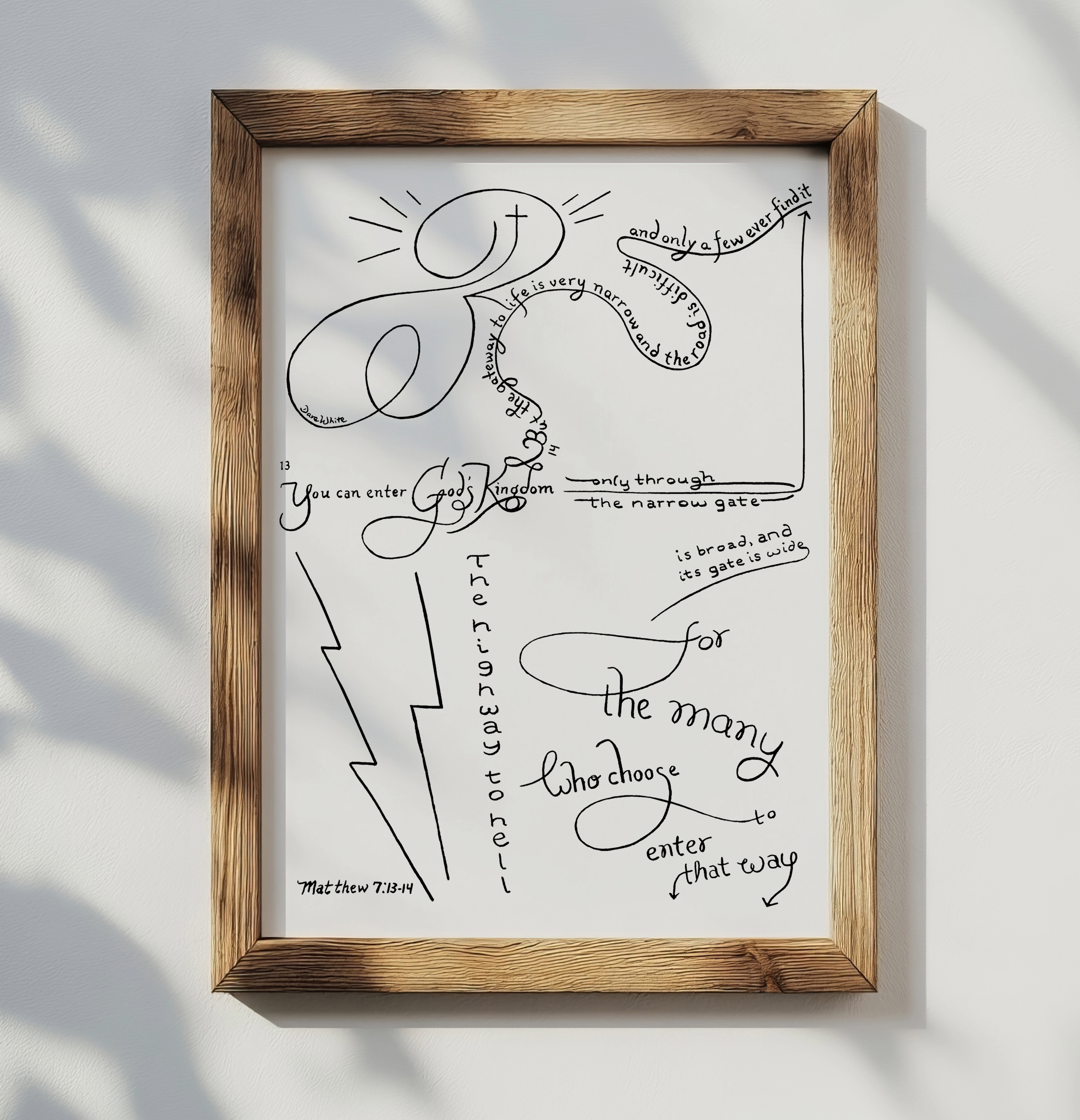 Matthew 7 13-14 Bible Verse Calligraphy Art Print 