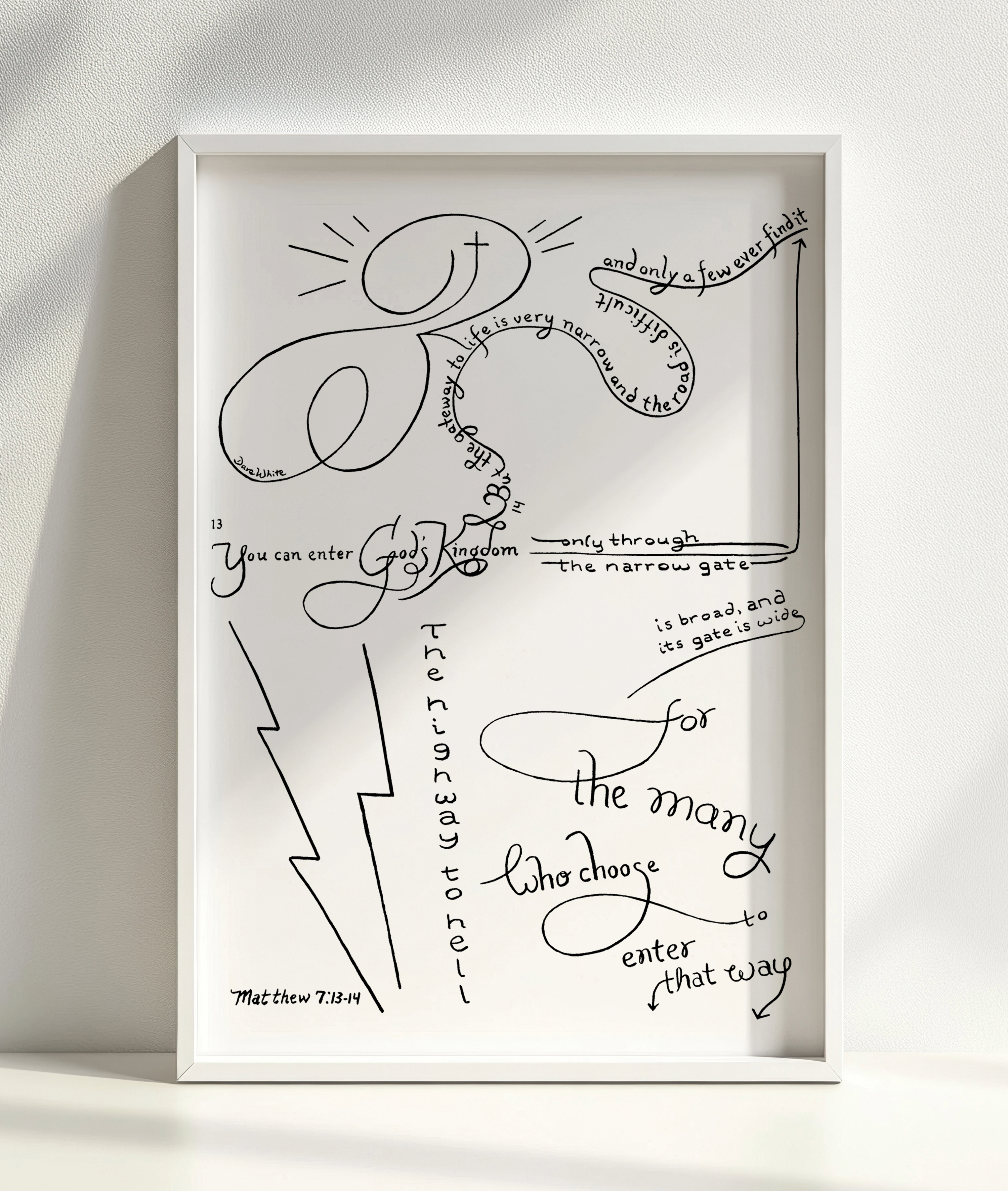 Matthew 7 13-14 Bible Verse Calligraphy Art Print 