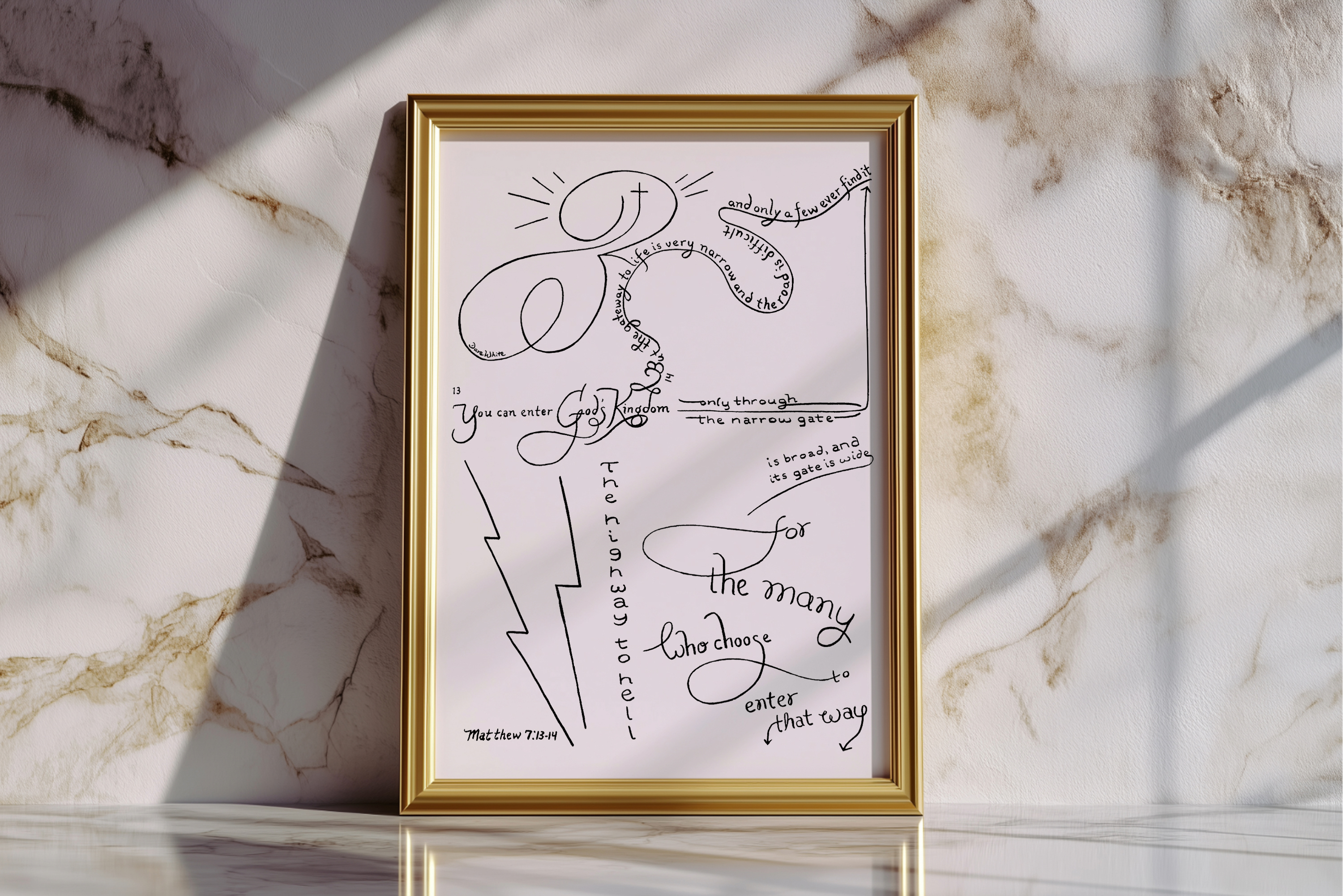 Matthew 7 13-14 Bible Verse Calligraphy Art Print 