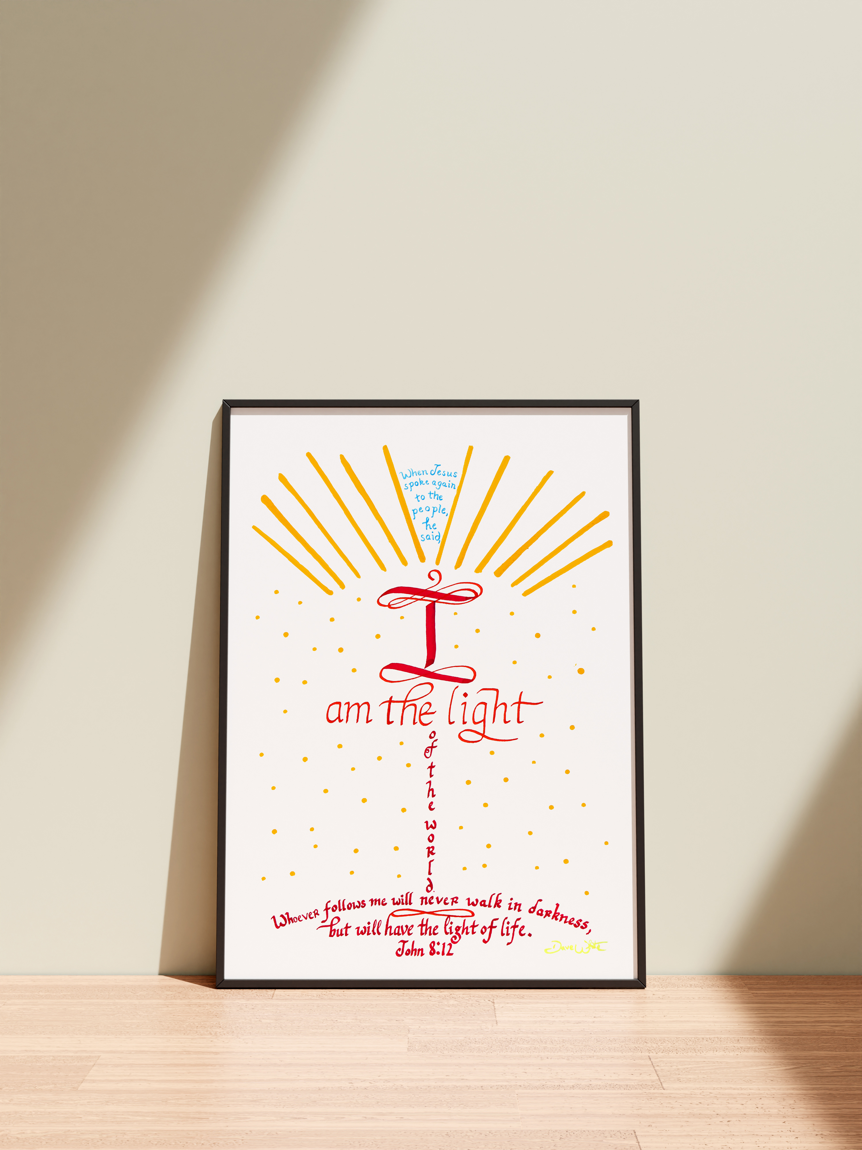 John 8 12 Bible Verse Calligraphy Art Print