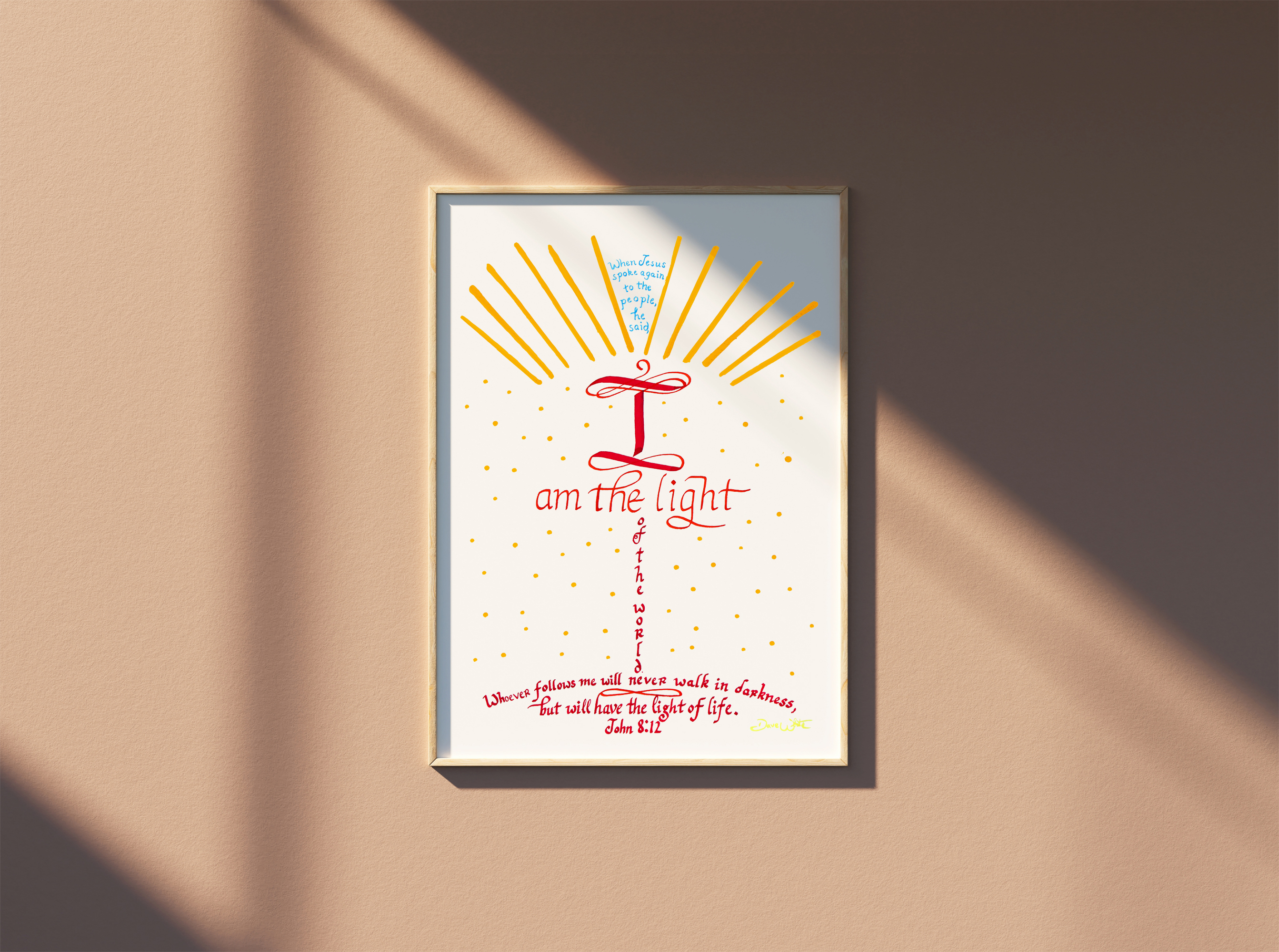 John 8 12 Bible Verse Calligraphy Art Print