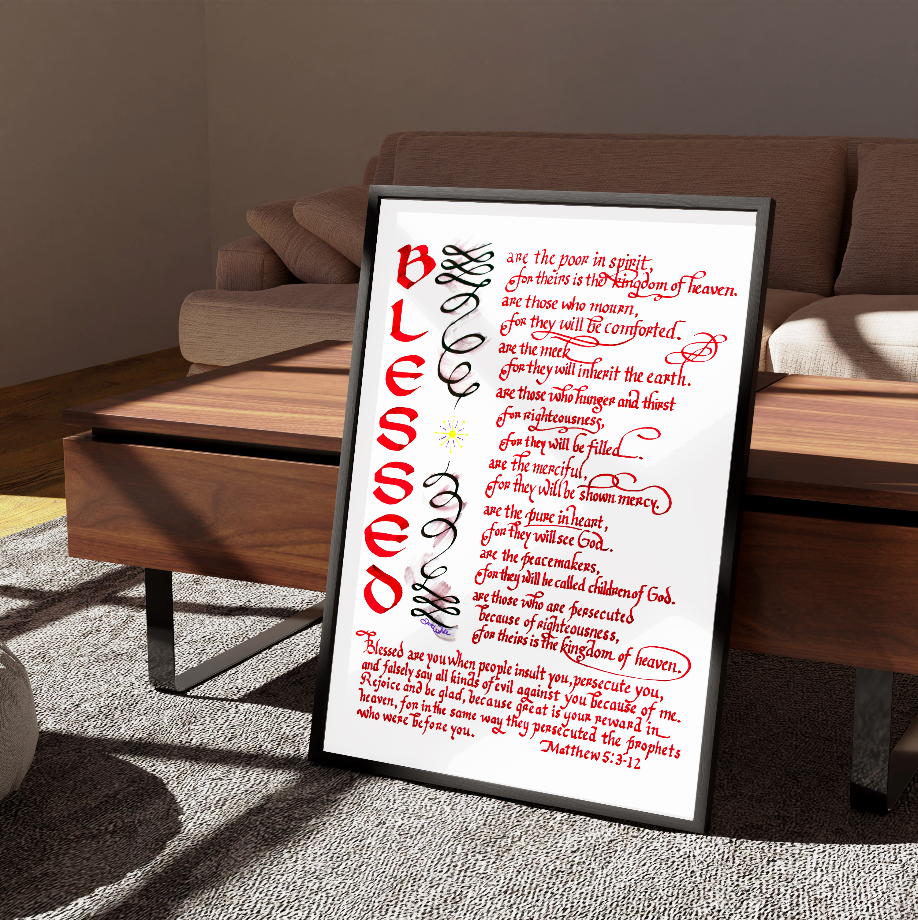 Matthew 5 3-12 Bible Verse Calligraphy Art Print Blessed Beatitudes
