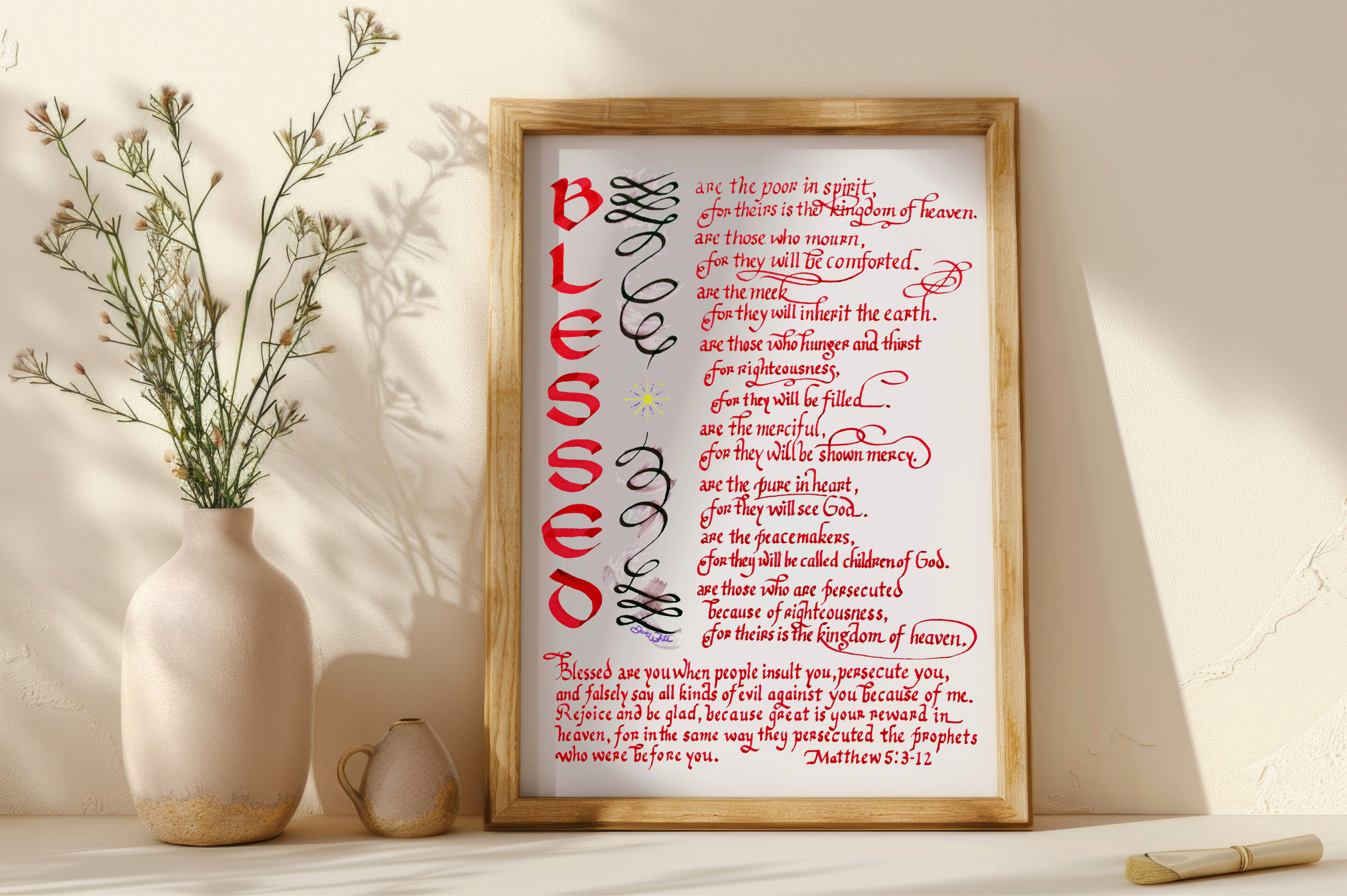 Matthew 5 3-12 Bible Verse Calligraphy Art Print Blessed Beatitudes