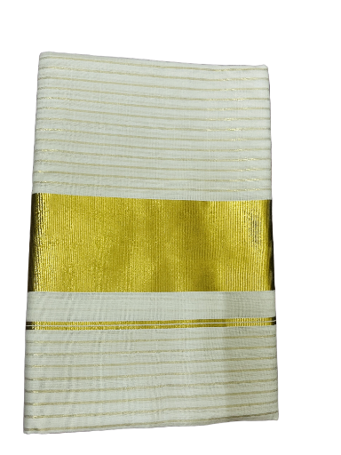 Traditional White Kerala kasavu Saree with vertical golden lines