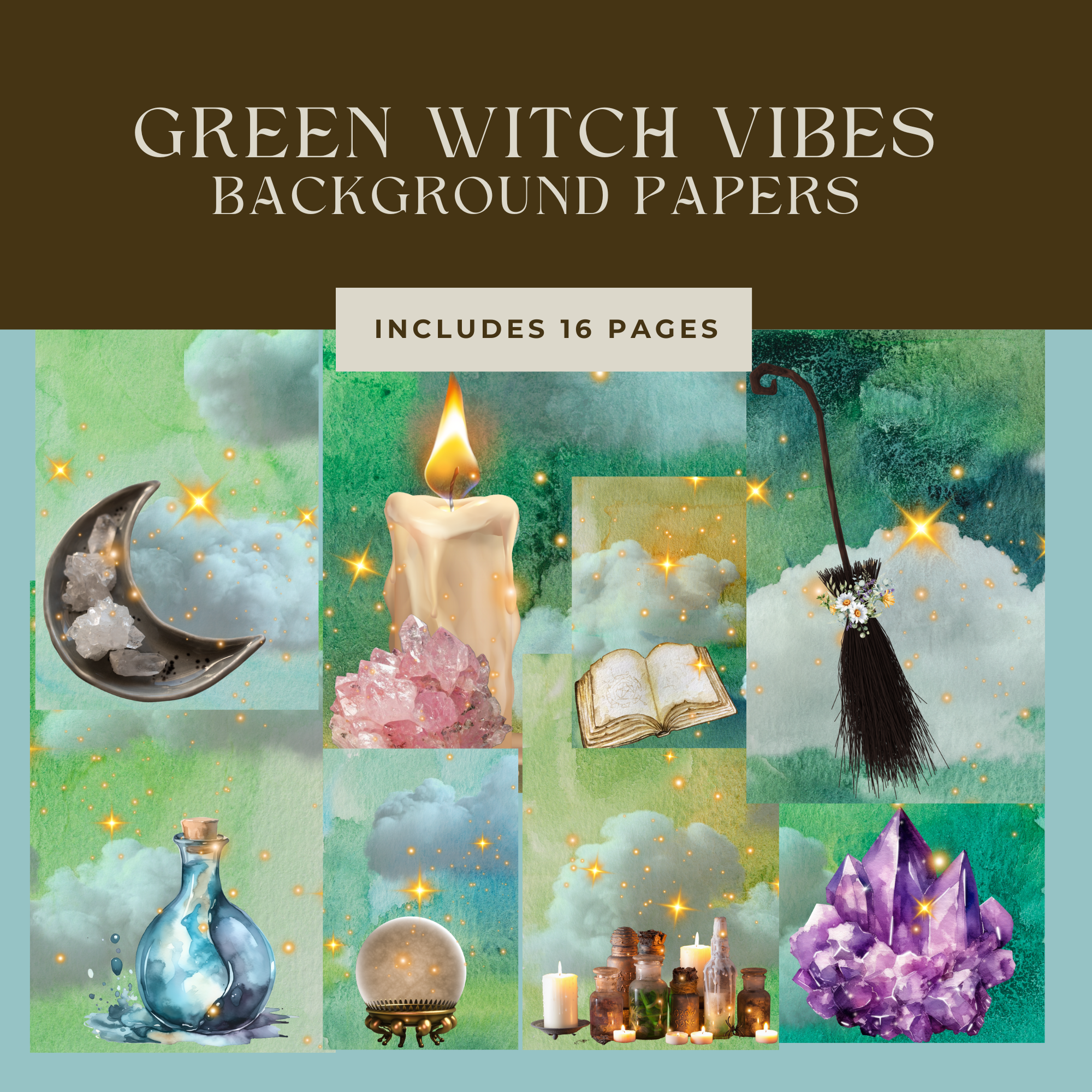 "Green Witch Vibes" Background Papers