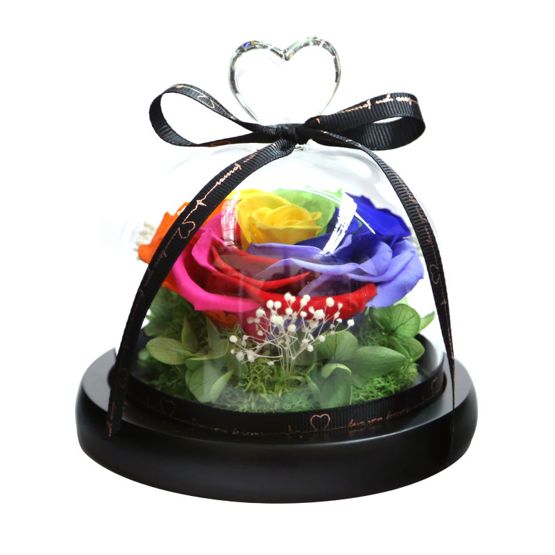 Rainbow rose in glass