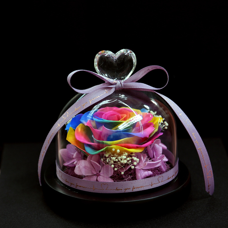 Rainbow rose in glass