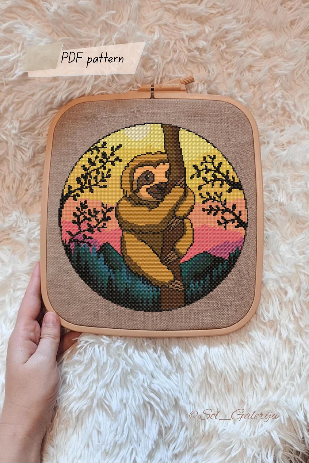 Siuvinėjimo kryželiu schema „Tinginys lipantis į medį“