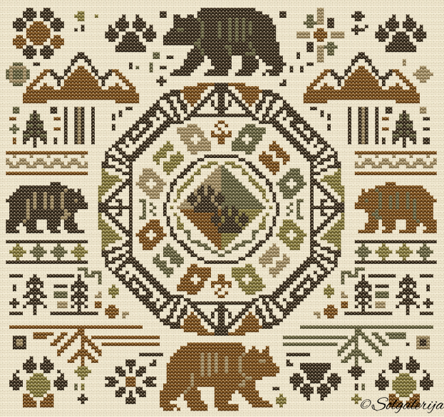 Siuvinėjimo kryželiu schema „Gamtos mandala" 