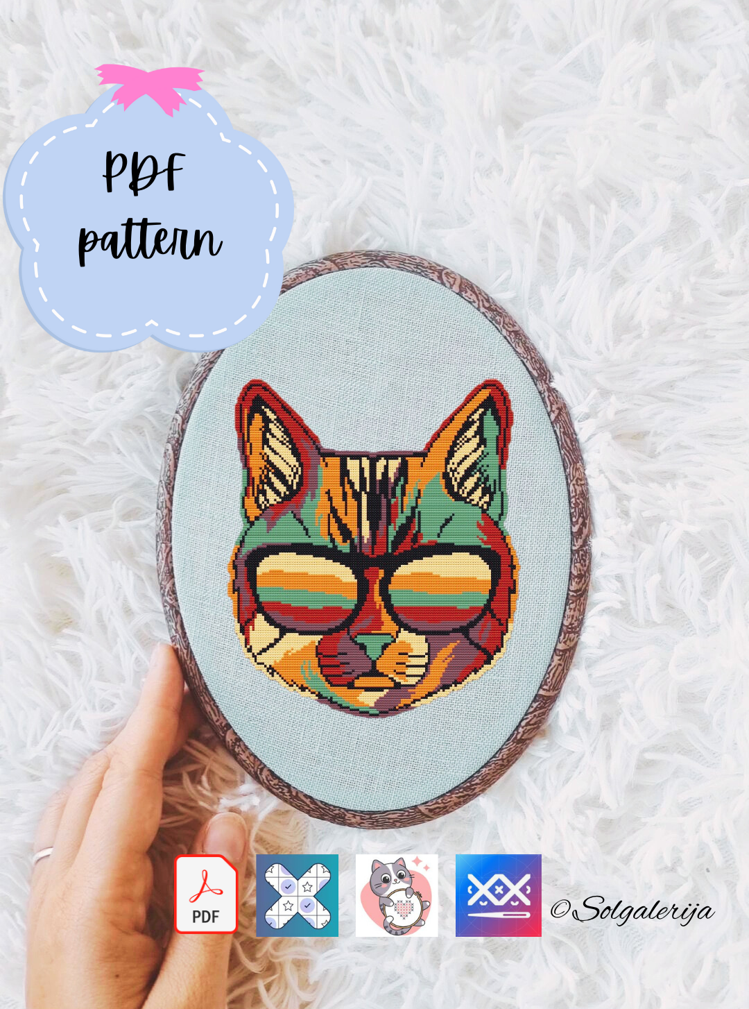 Siuvinėjimo kryželiu schema "Katė su akiniais"