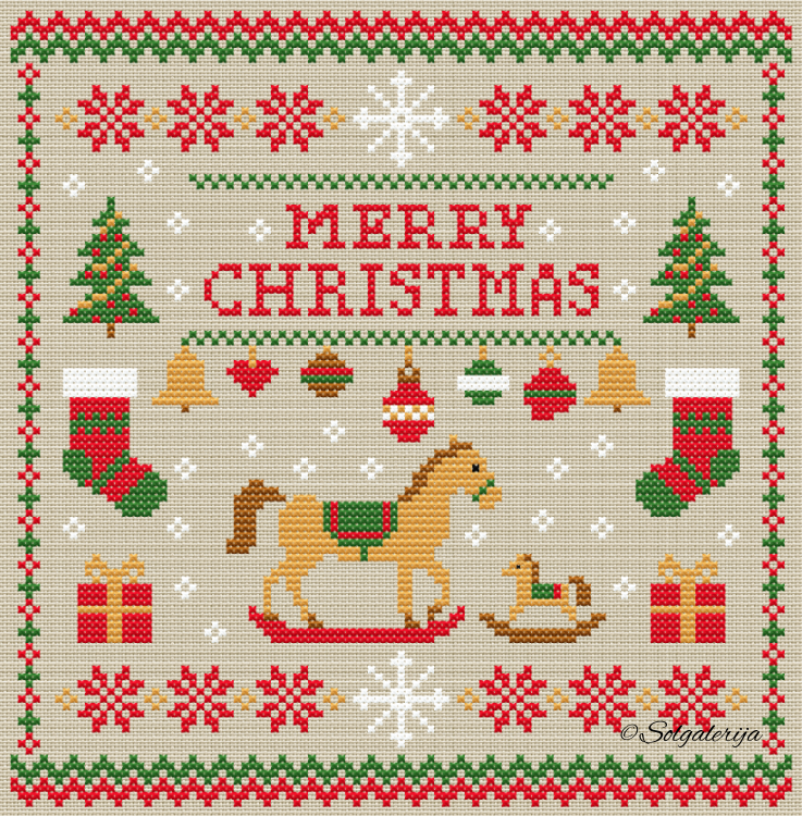 Siuvinėjimo kryželiu schema "Linksmų Kalėdų!"