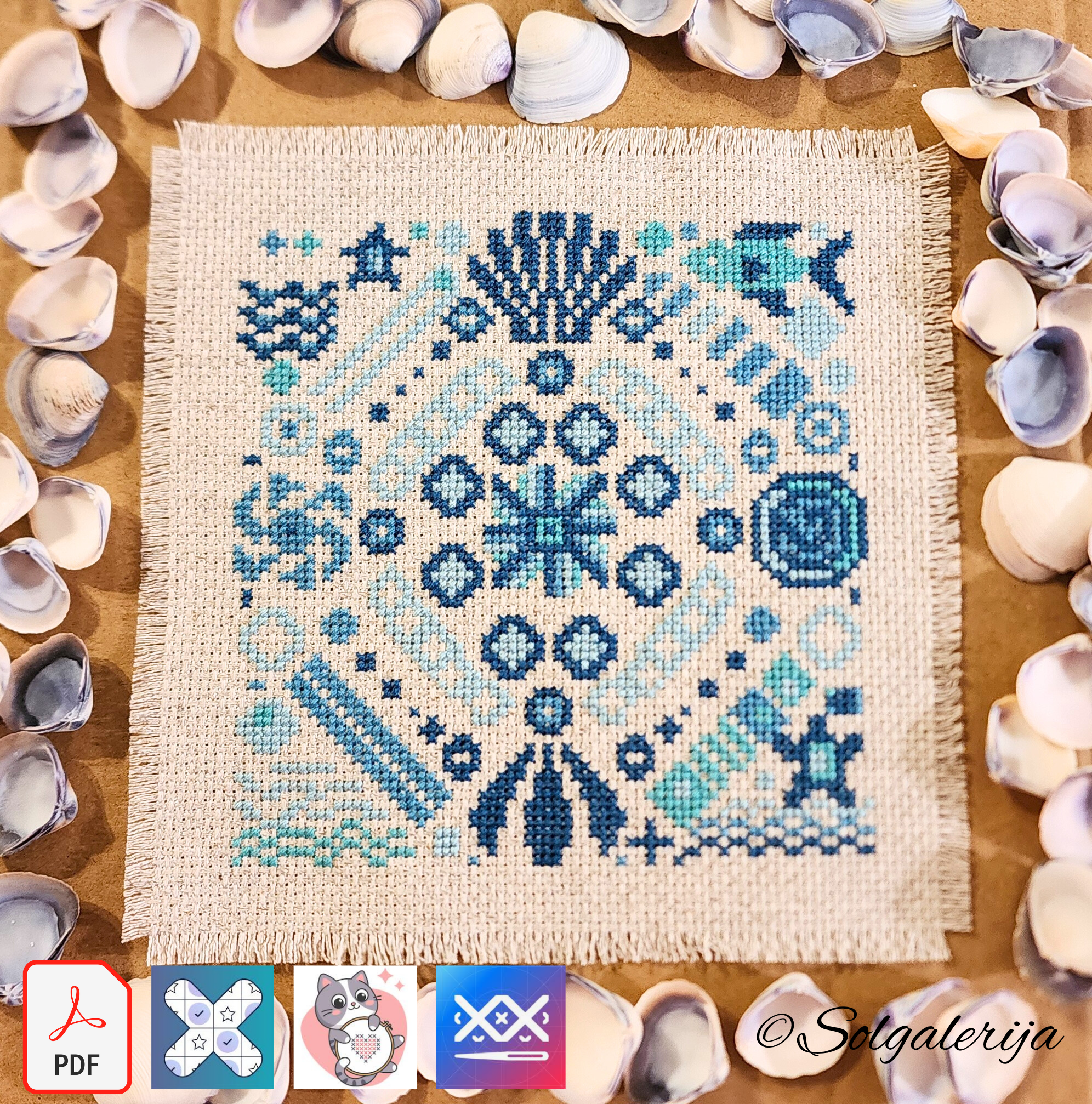 Siuvinėjimo kryželiu schema „Jūrinė mandala“