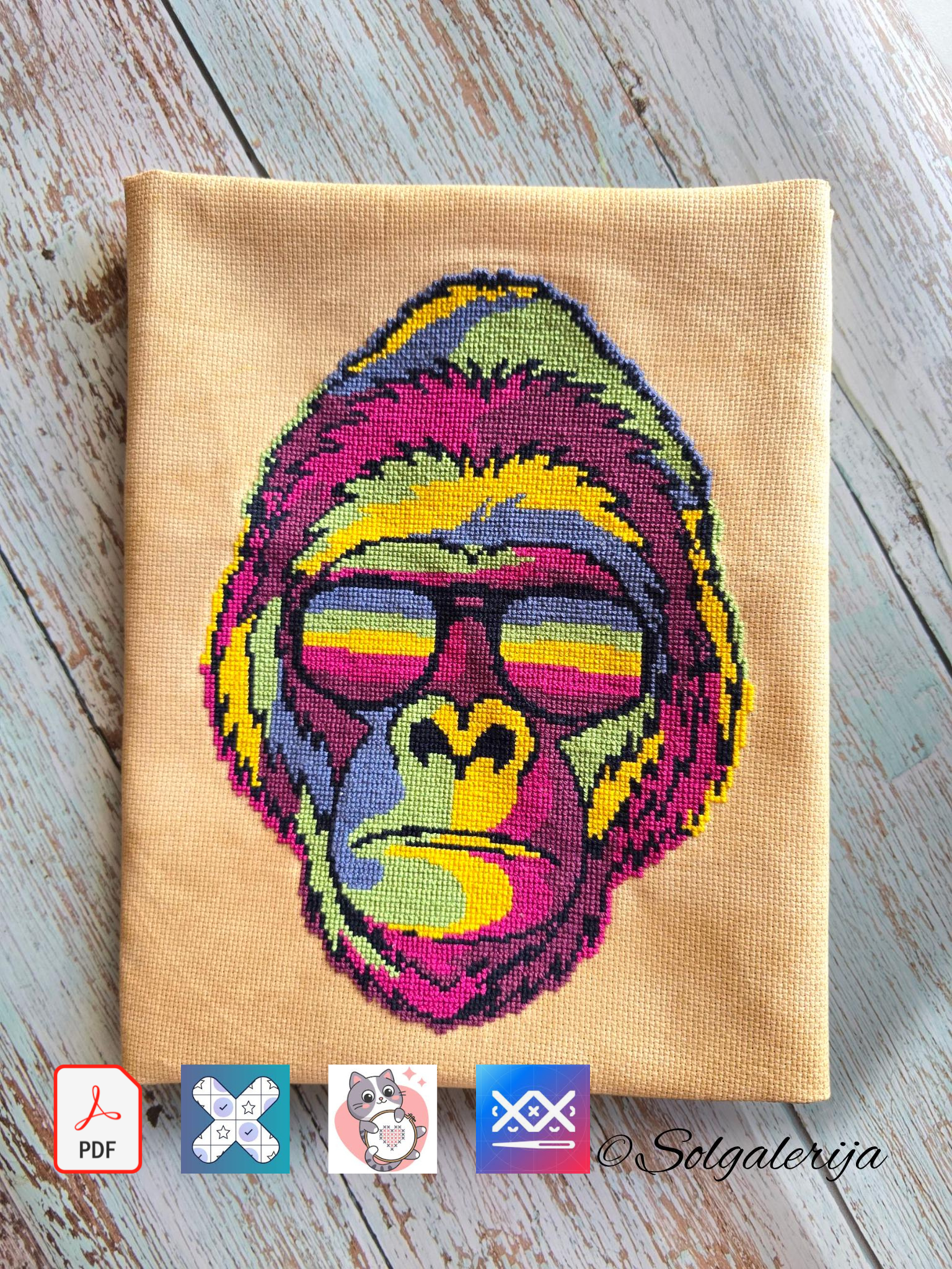 Siuvinėjimo kryželiu schema „Gorila su akiniais“