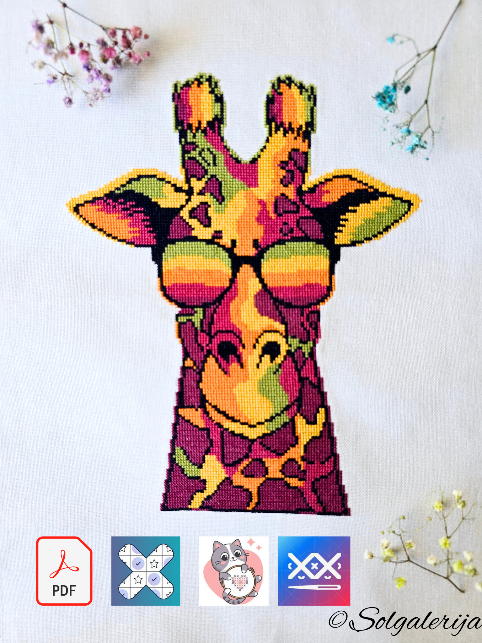 Siuvinėjimo kryželiu schema „Žirafa su akiniais“
