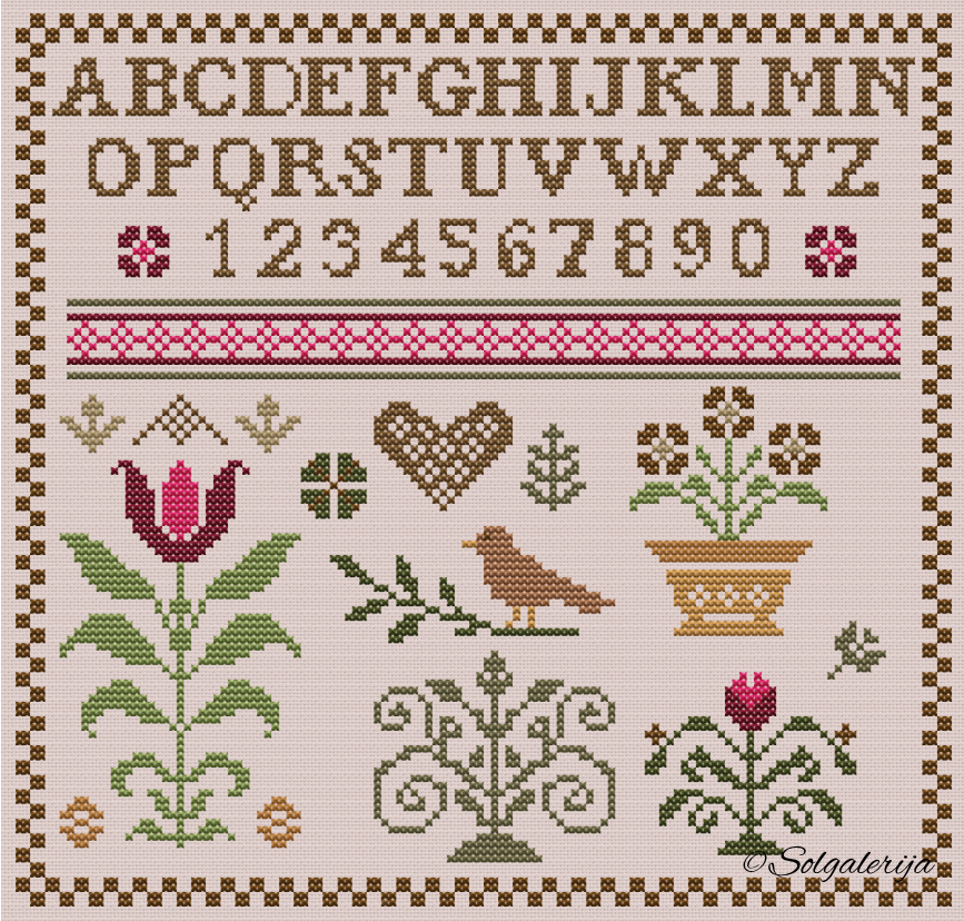 Siuvinėjimo kryželiu schema "Vasaros senovinis sampleris"