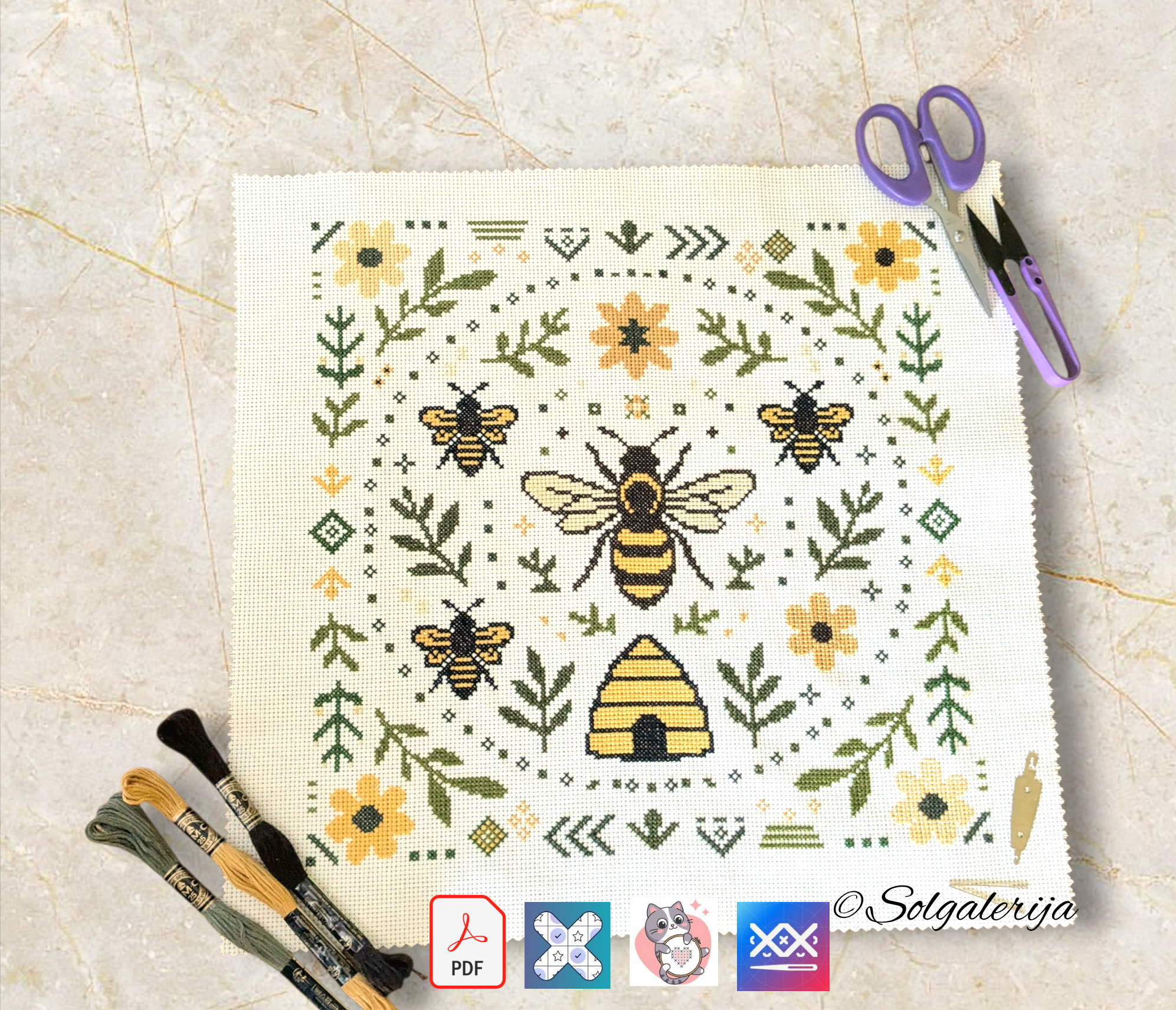 Siuvinėjimo kryželiu schema "Bičių vasaros sodas" 