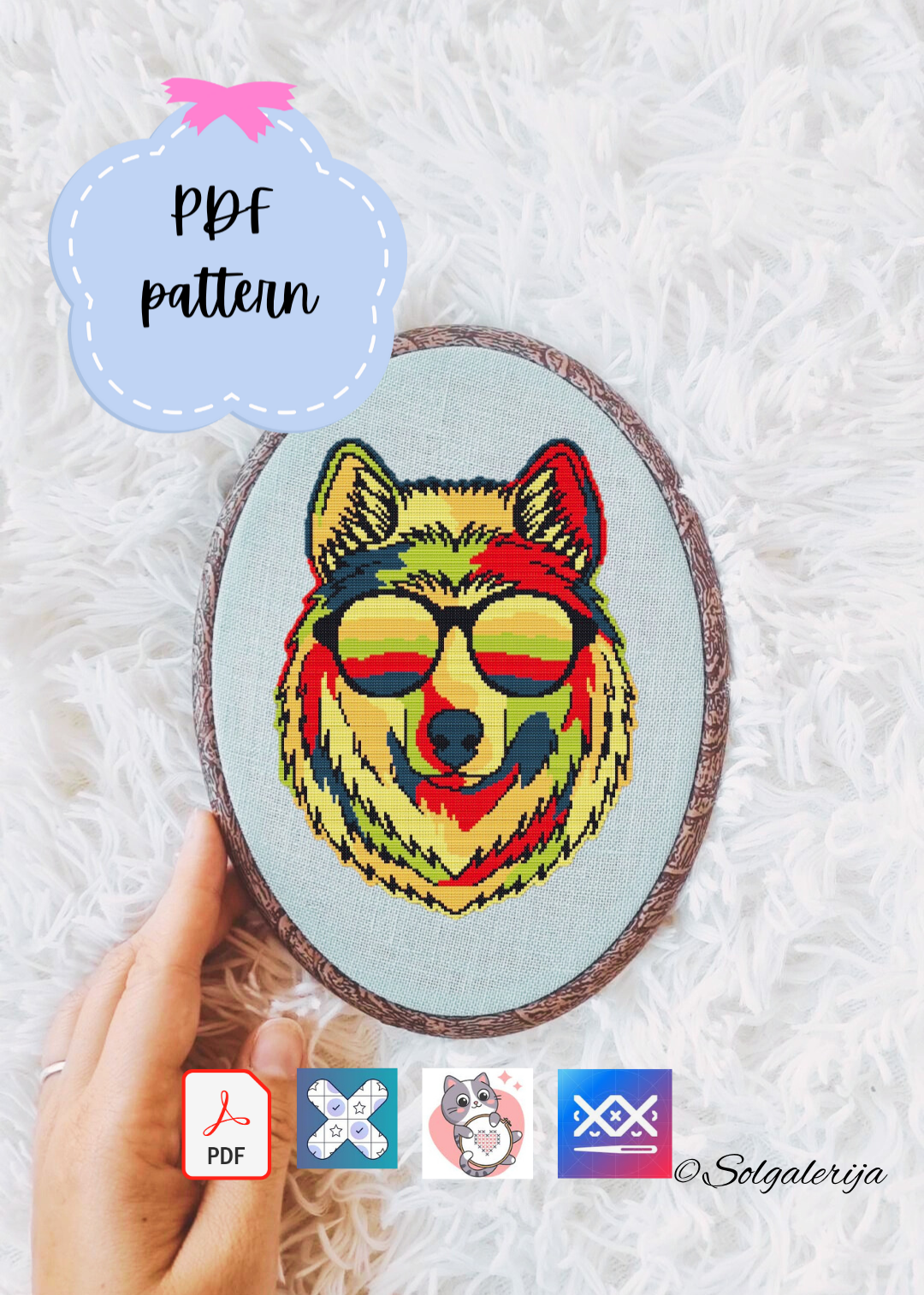 Siuvinėjimo kryželiu schema "Vilkas su akiniais"